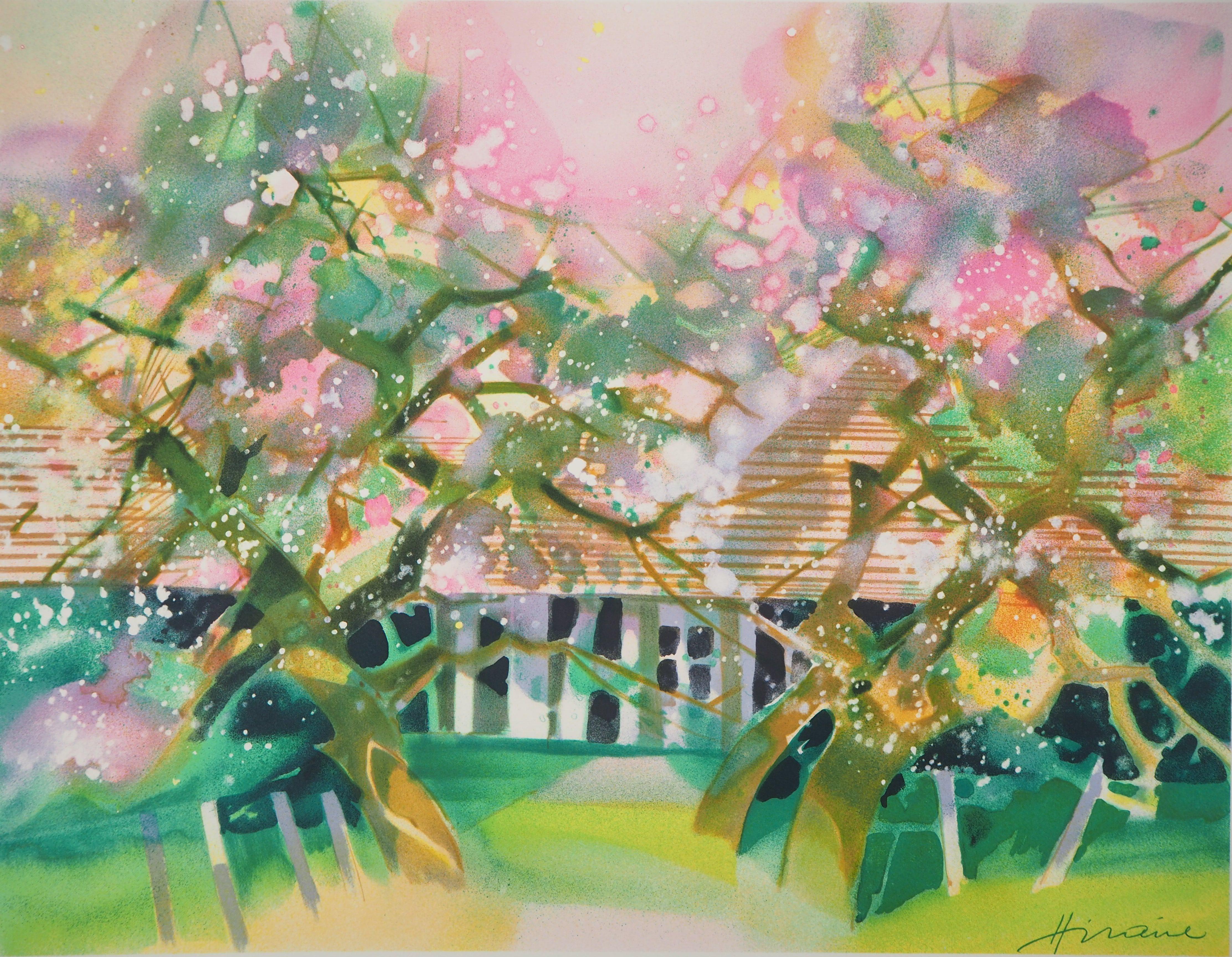 Spring : Apple Trees in Blossom  - Original lithograph - Modern Print by Camille Hilaire