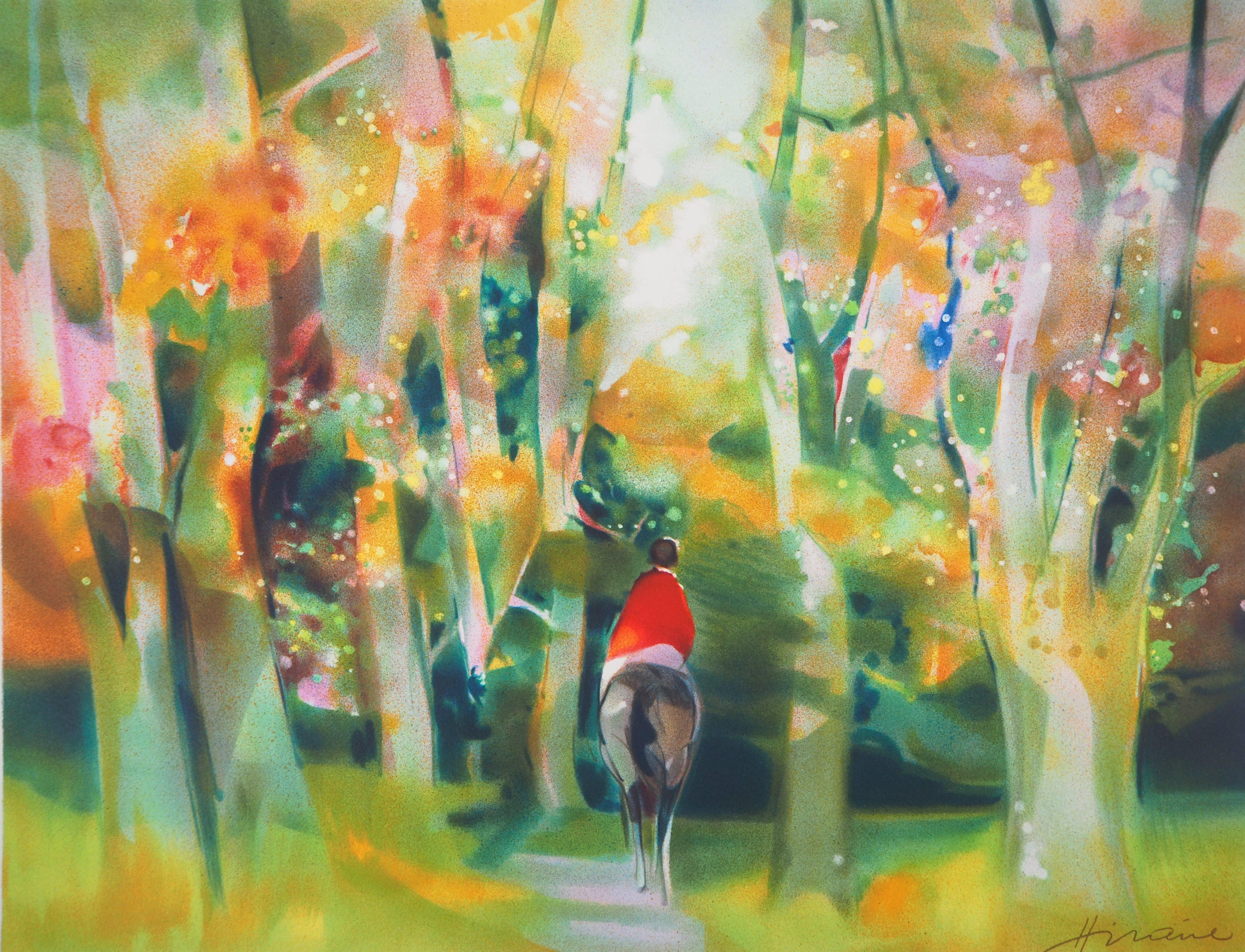 Le printemps : Cheval dans la forêt  - Lithographie d'origine - Moderne Print par Camille Hilaire