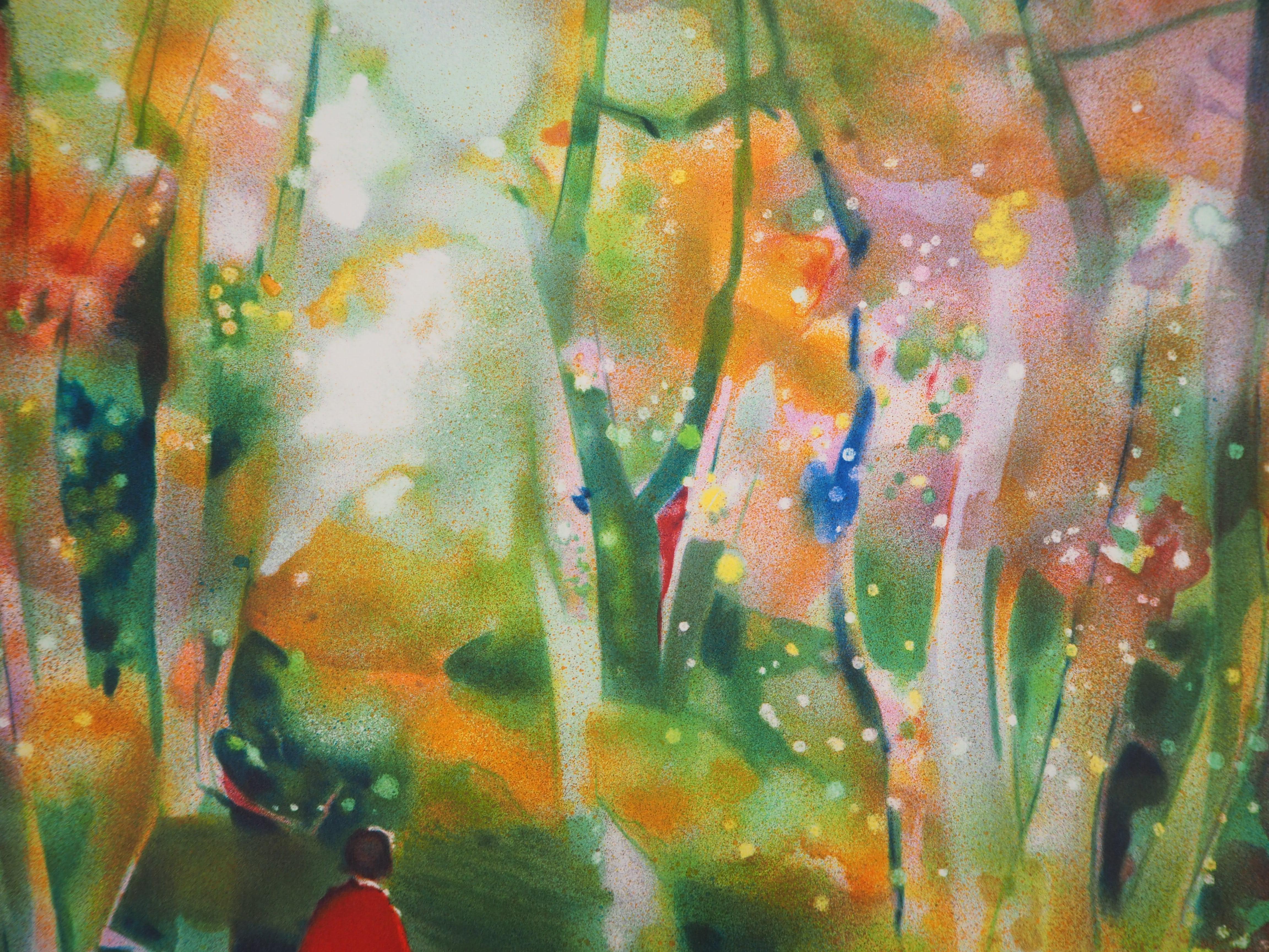 Le printemps : Cheval dans la forêt  - Lithographie d'origine en vente 1