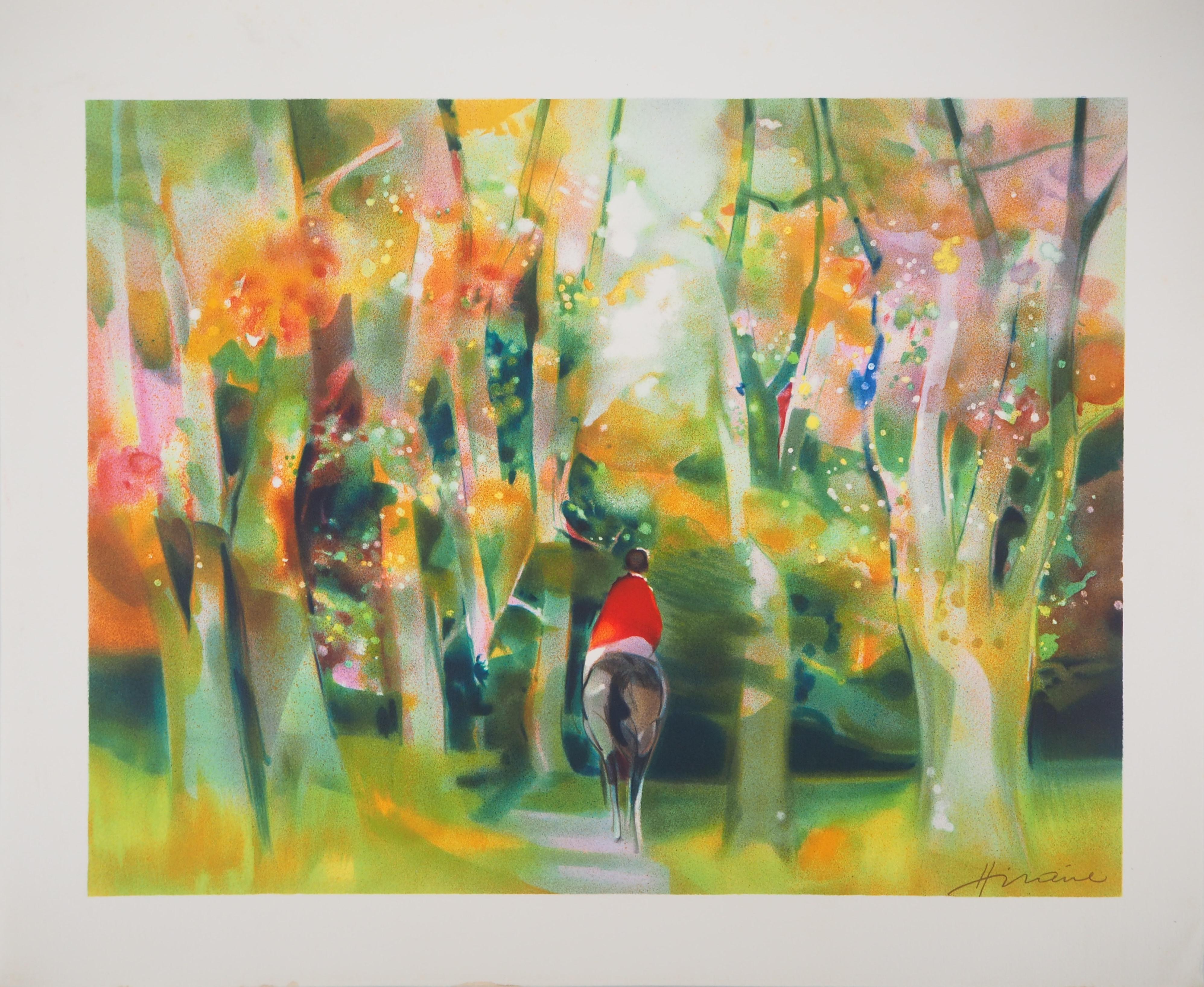Spring : Horseman in the Forest  - Original lithograph