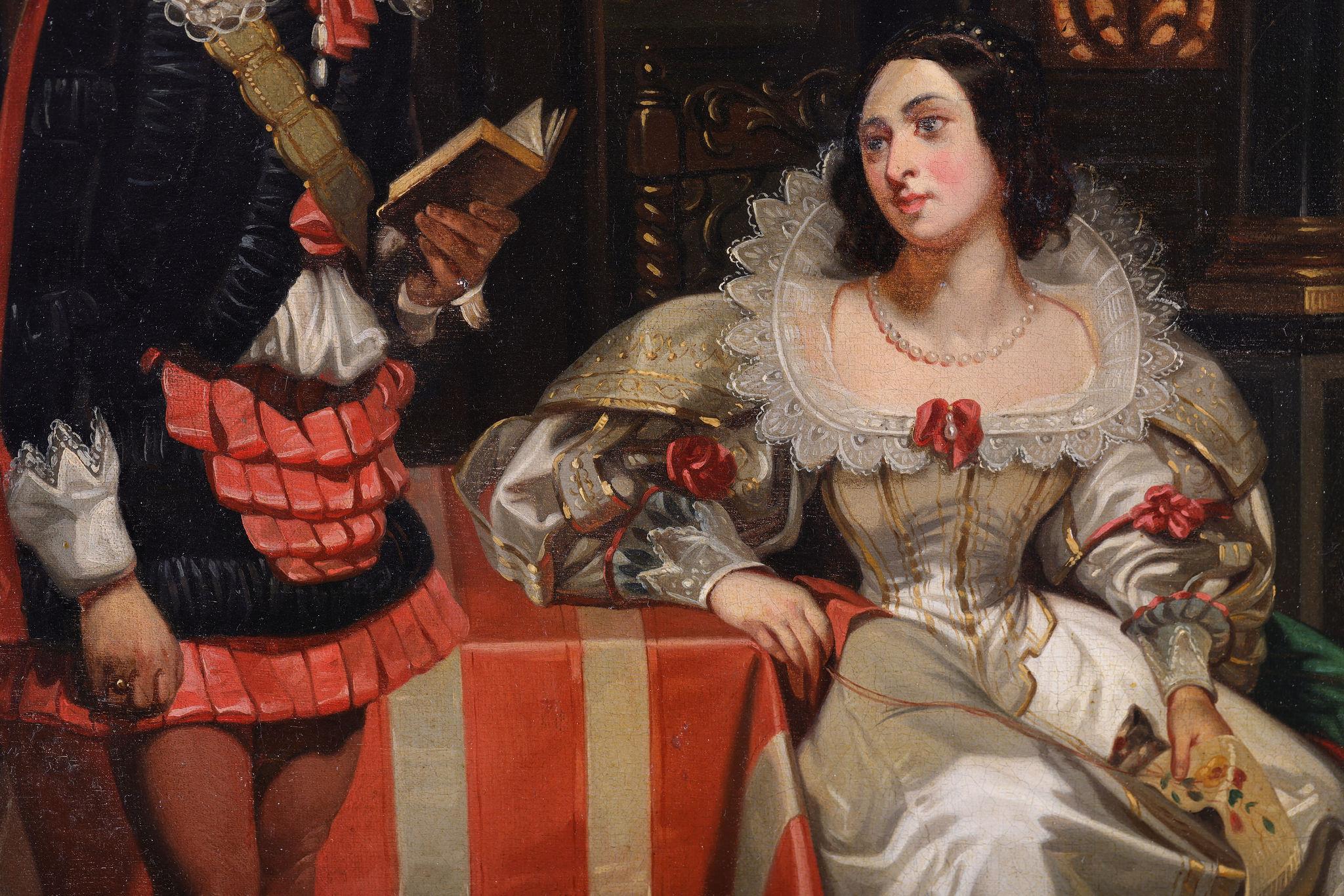 'A Gentleman Reading to a Lady in an Interior'. Antique painting by Roqueplan im Angebot 3