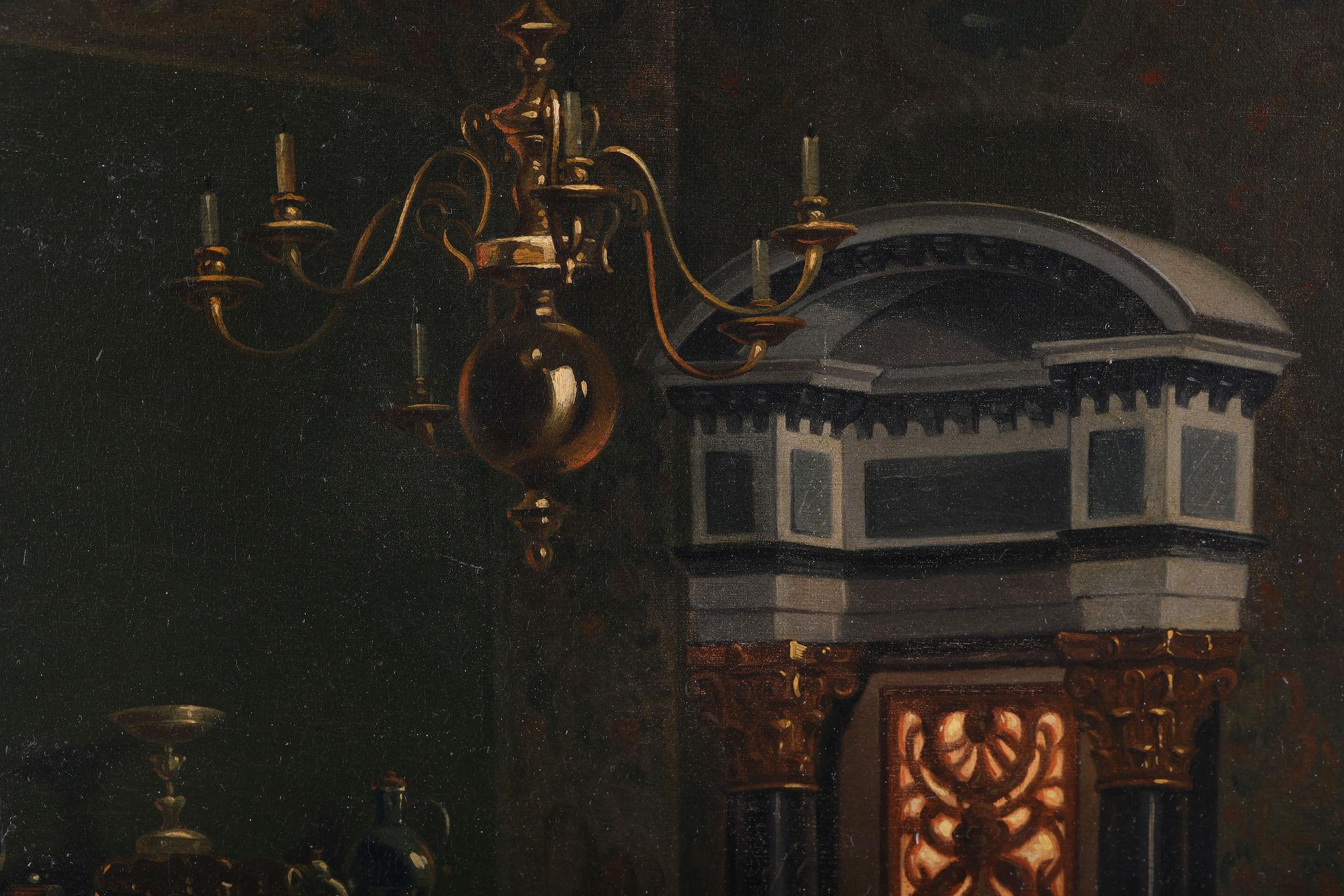 'A Gentleman Reading to a Lady in an Interior'. Antique painting by Roqueplan im Angebot 6