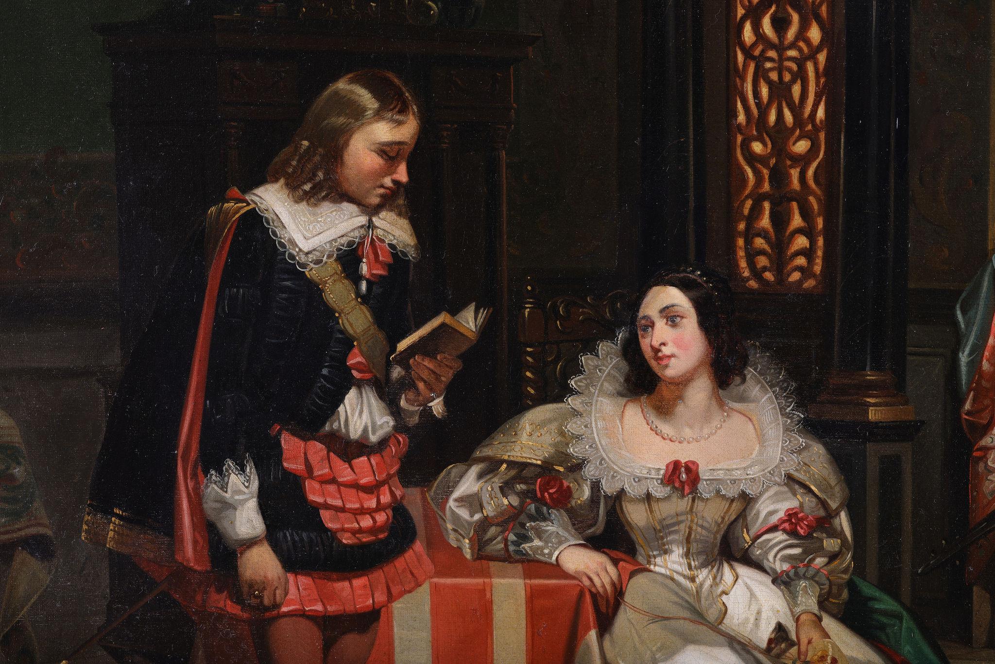 'A Gentleman Reading to a Lady in an Interior'. Antique painting by Roqueplan (Französische Schule), Painting, von Camille Joseph Etienne Roqueplan
