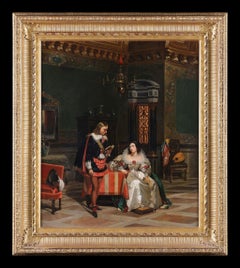 'A Gentleman Reading to a Lady in an Interior'. Antique painting by Roqueplan