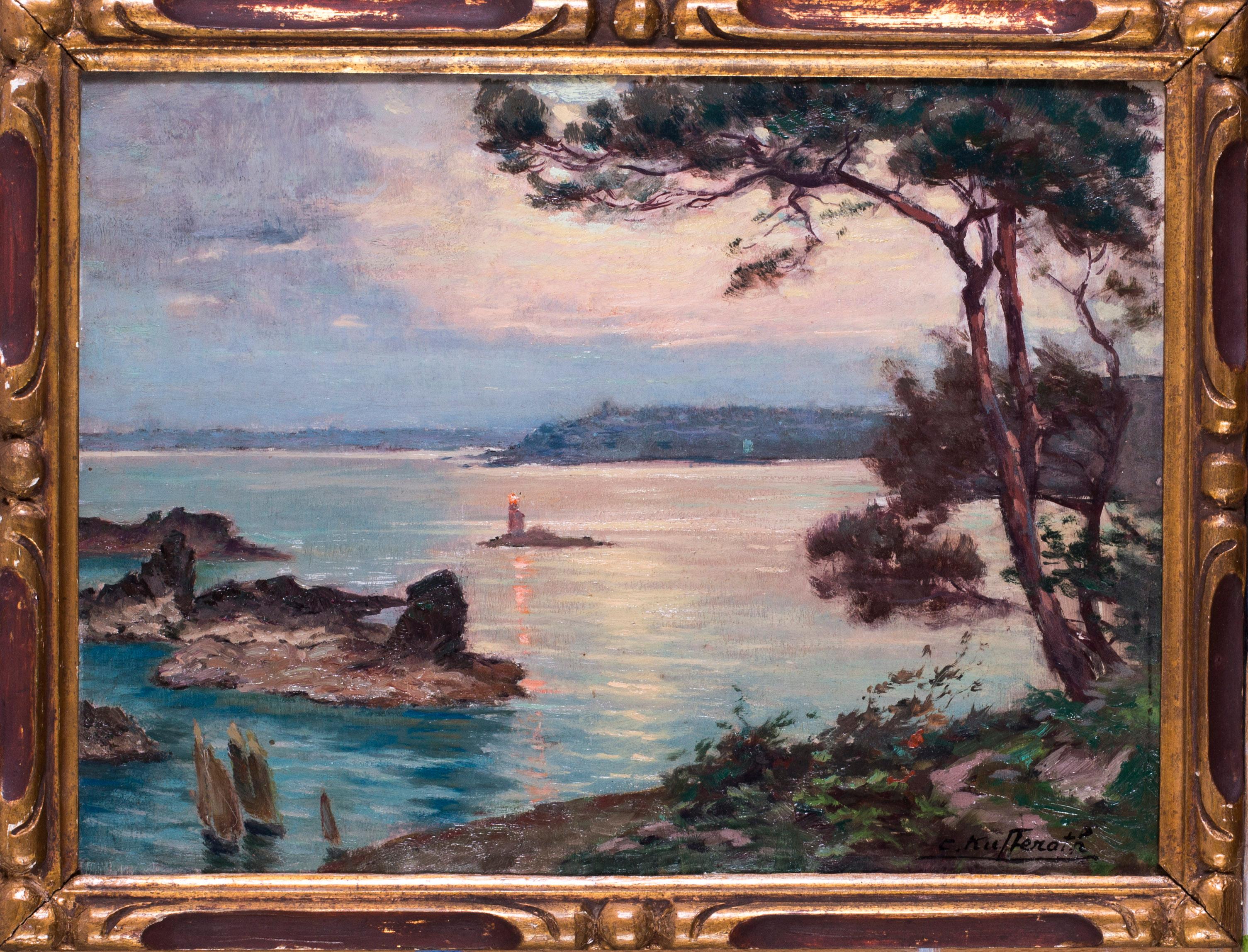 Camille Kufferath Landscape Painting - Moonlight over the bay, the South of France