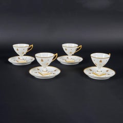 Camille Le Tallec Gilded Porcelain Signed Cups Empire-Style Set