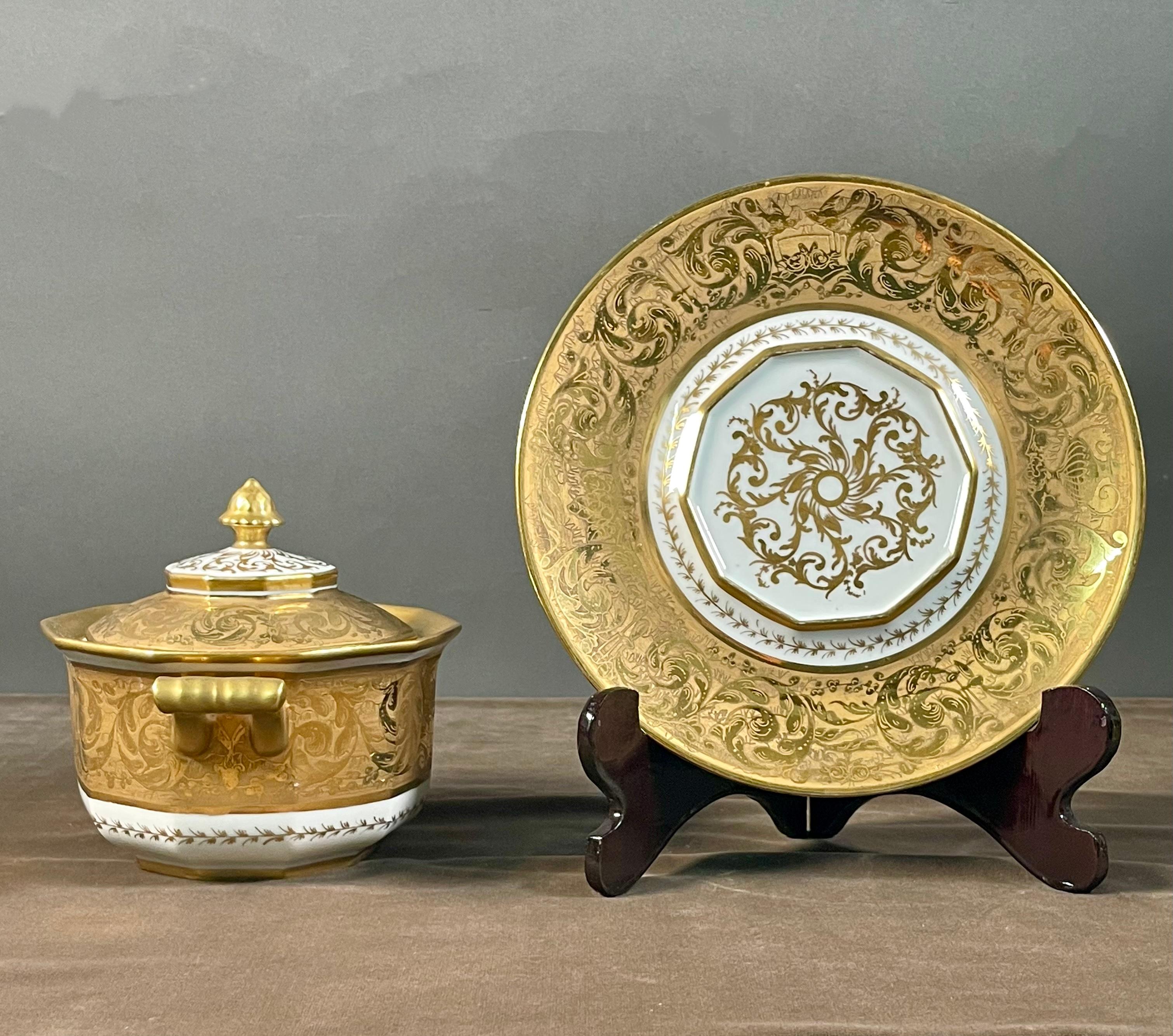 Camille Le Tallec Vergoldetes Porzellan Terrine Empire-Stil Set im Angebot 2