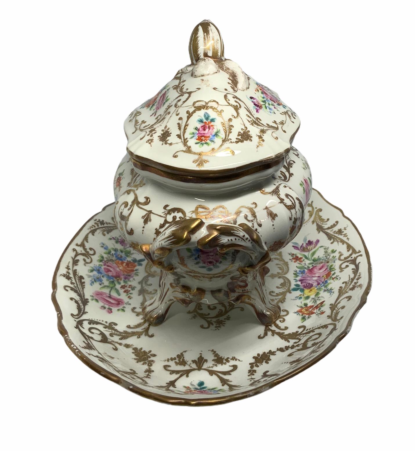 Rococo Camille Le Tallec Handpainted Porcelain Tureen For Sale