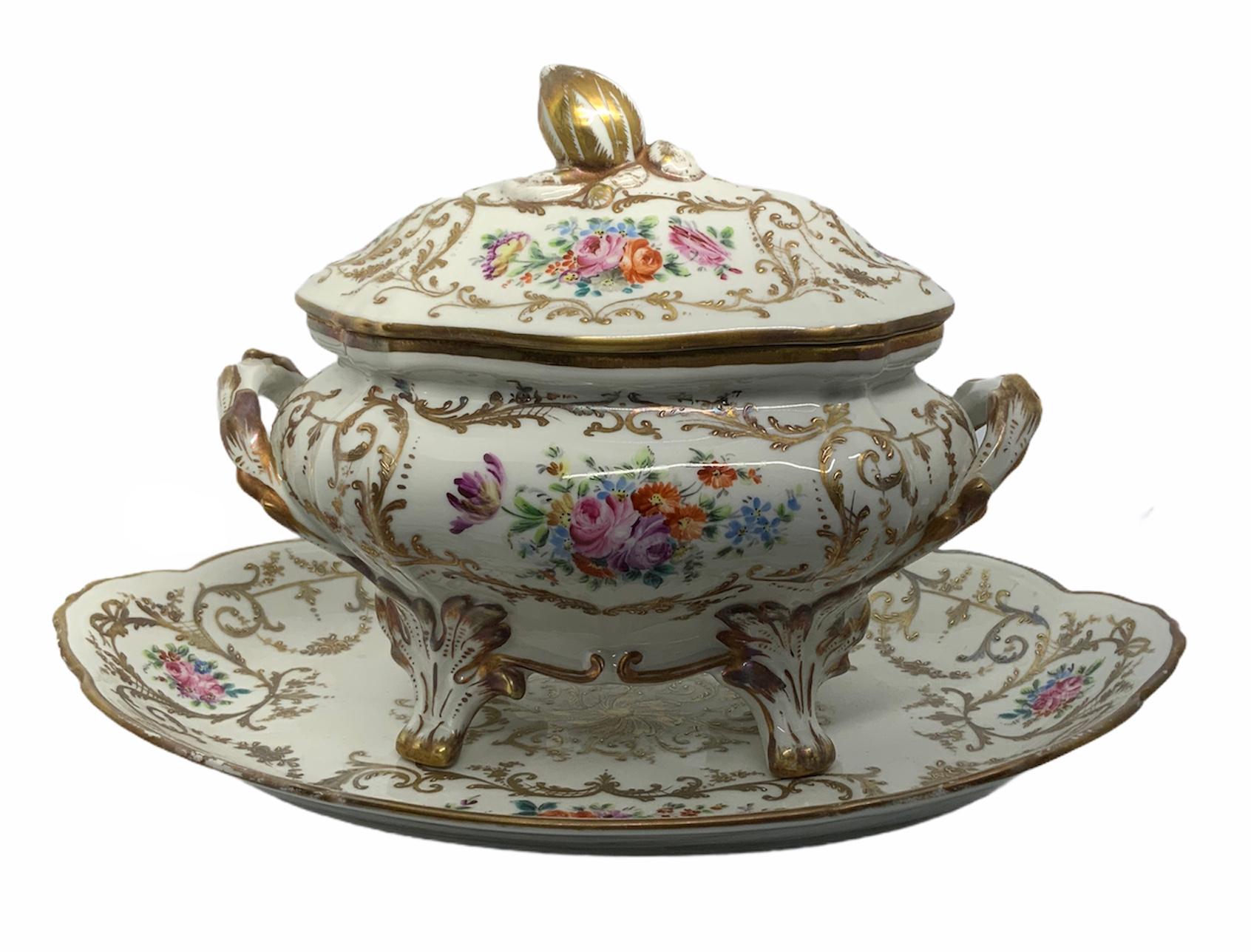 Hand-Painted Camille Le Tallec Handpainted Porcelain Tureen For Sale