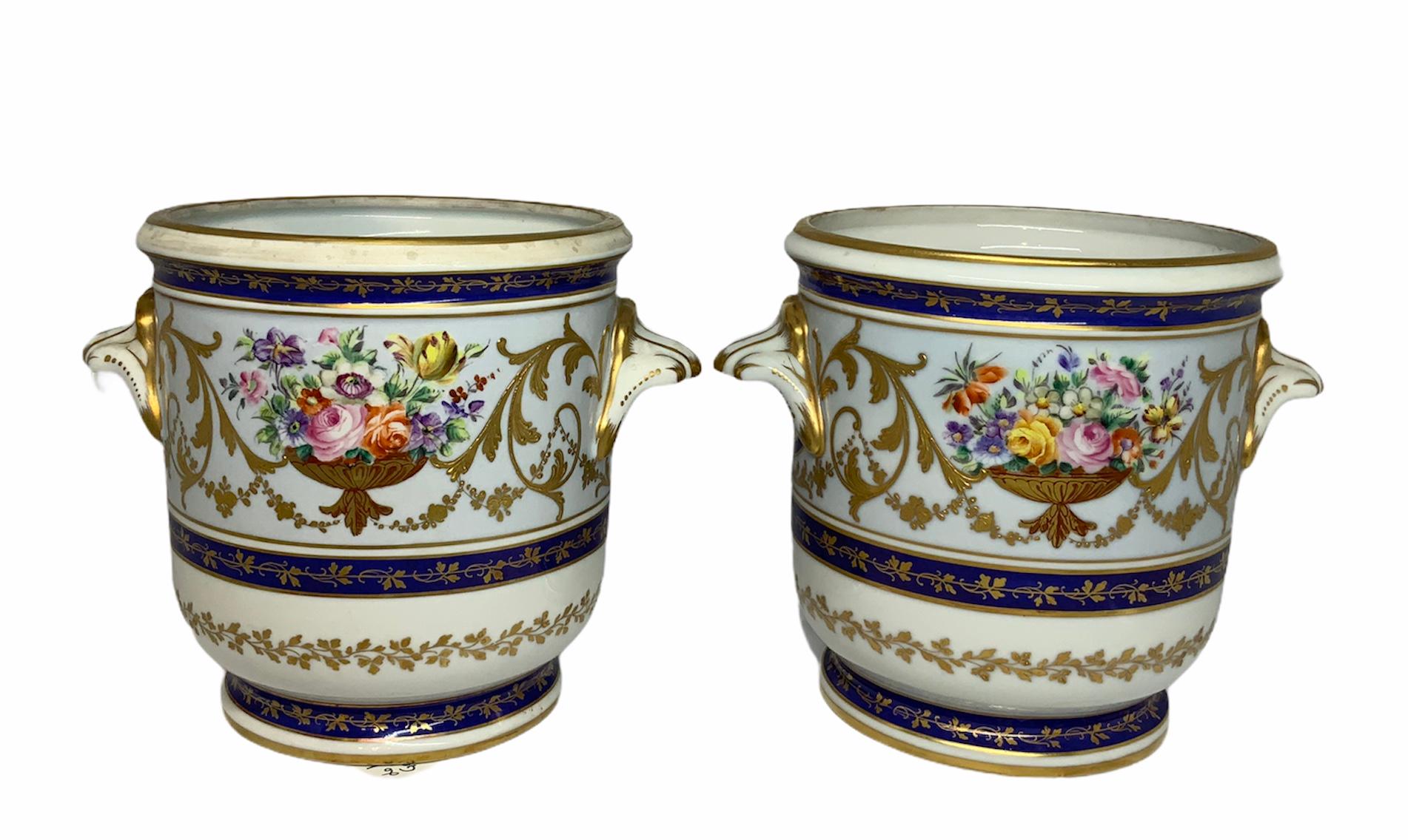 Hand-Painted Camille Le Tallec Porcelain Pair of Cachepot For Sale