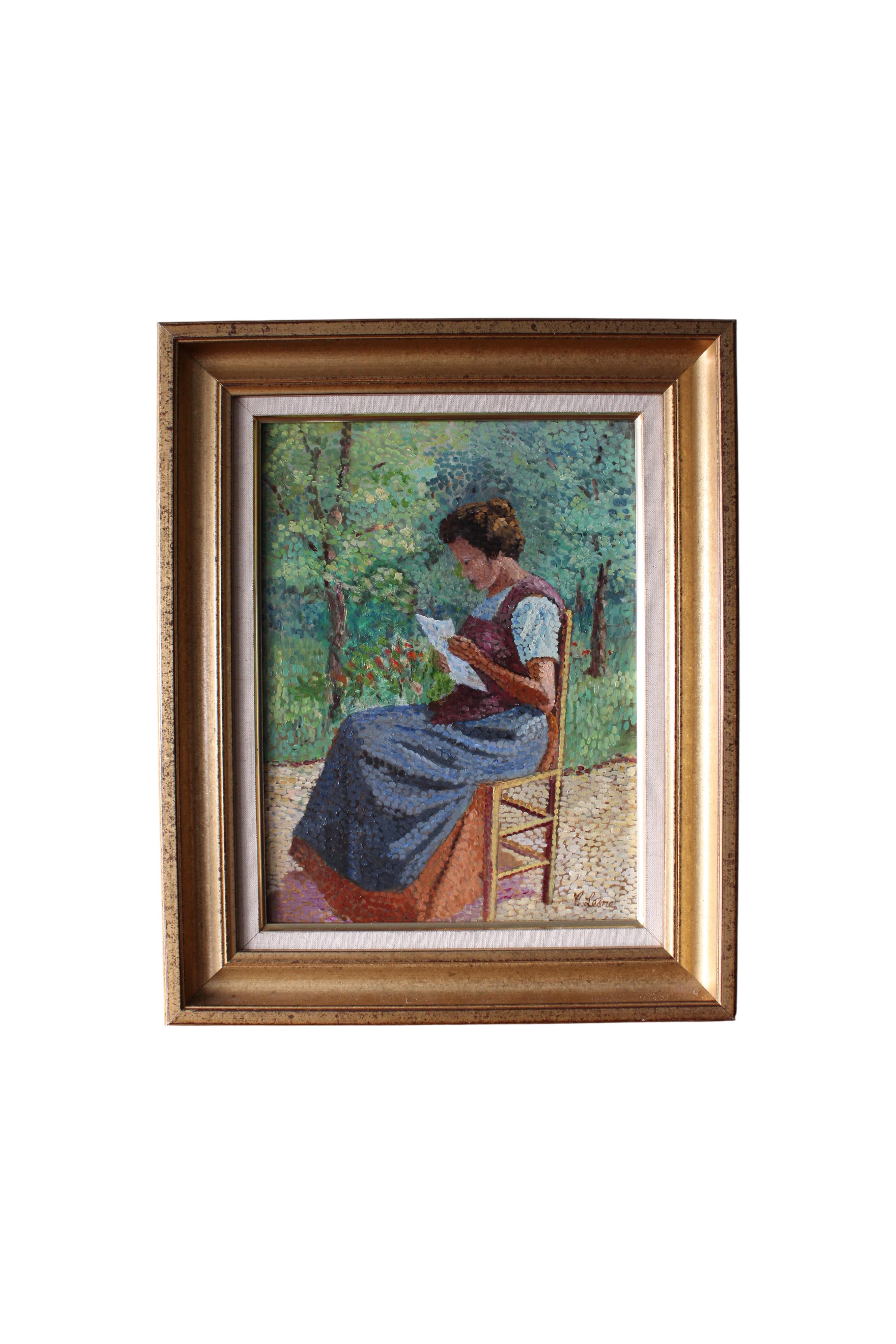 Vintage Pointalist Oil Painting by French artist Camille Lesne