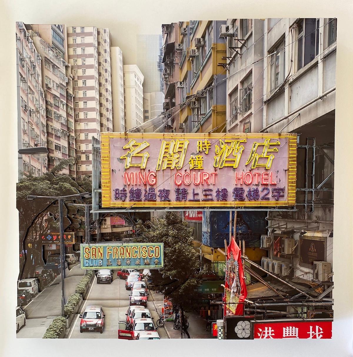 "Ming Court Hotel" by Camille Levert, 27.5 x 27.5 x 4 in, 2023