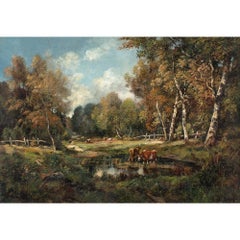 Camille MAGNUS, Paesaggio forestale con bestiame, Pittura a olio