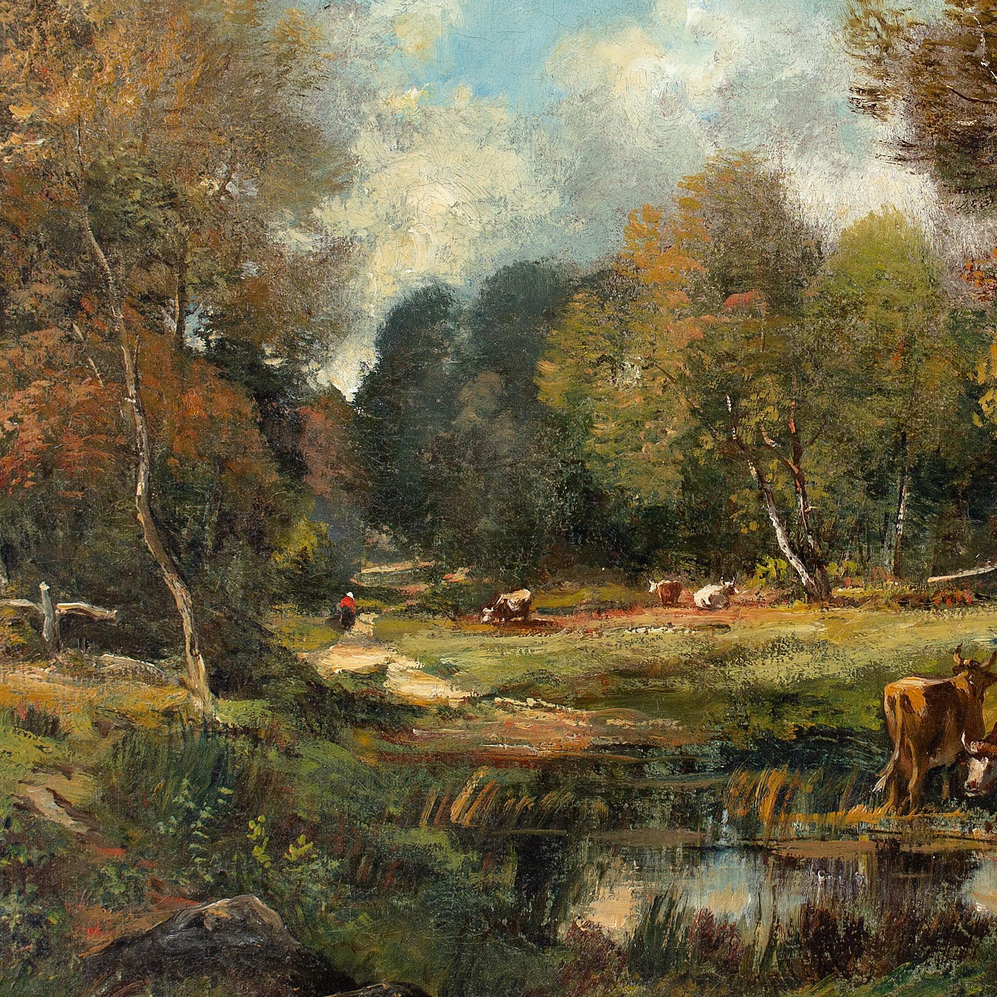 Camille Magnus, Forest Landscape With Cattle, Oil Painting  For Sale 4