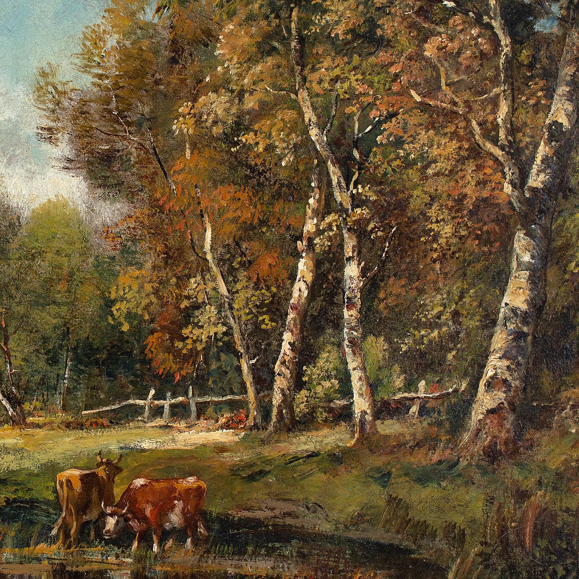 Camille Magnus, Forest Landscape With Cattle, Oil Painting  For Sale 5
