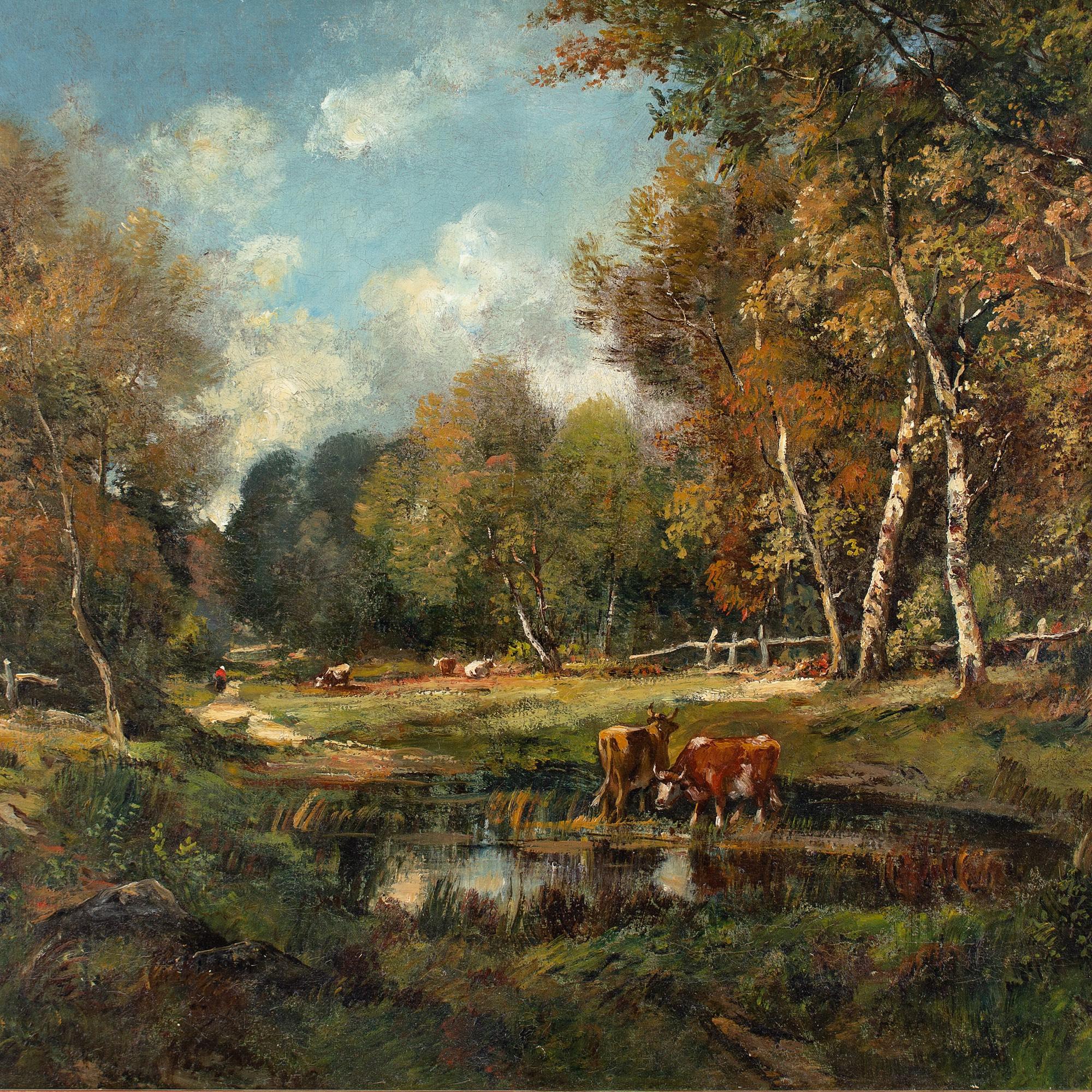 Camille Magnus, Forest Landscape With Cattle, Oil Painting  For Sale 3