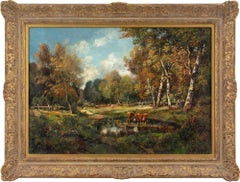 Camille Magnus, Forest Landscape With Cattle, Oil Painting 