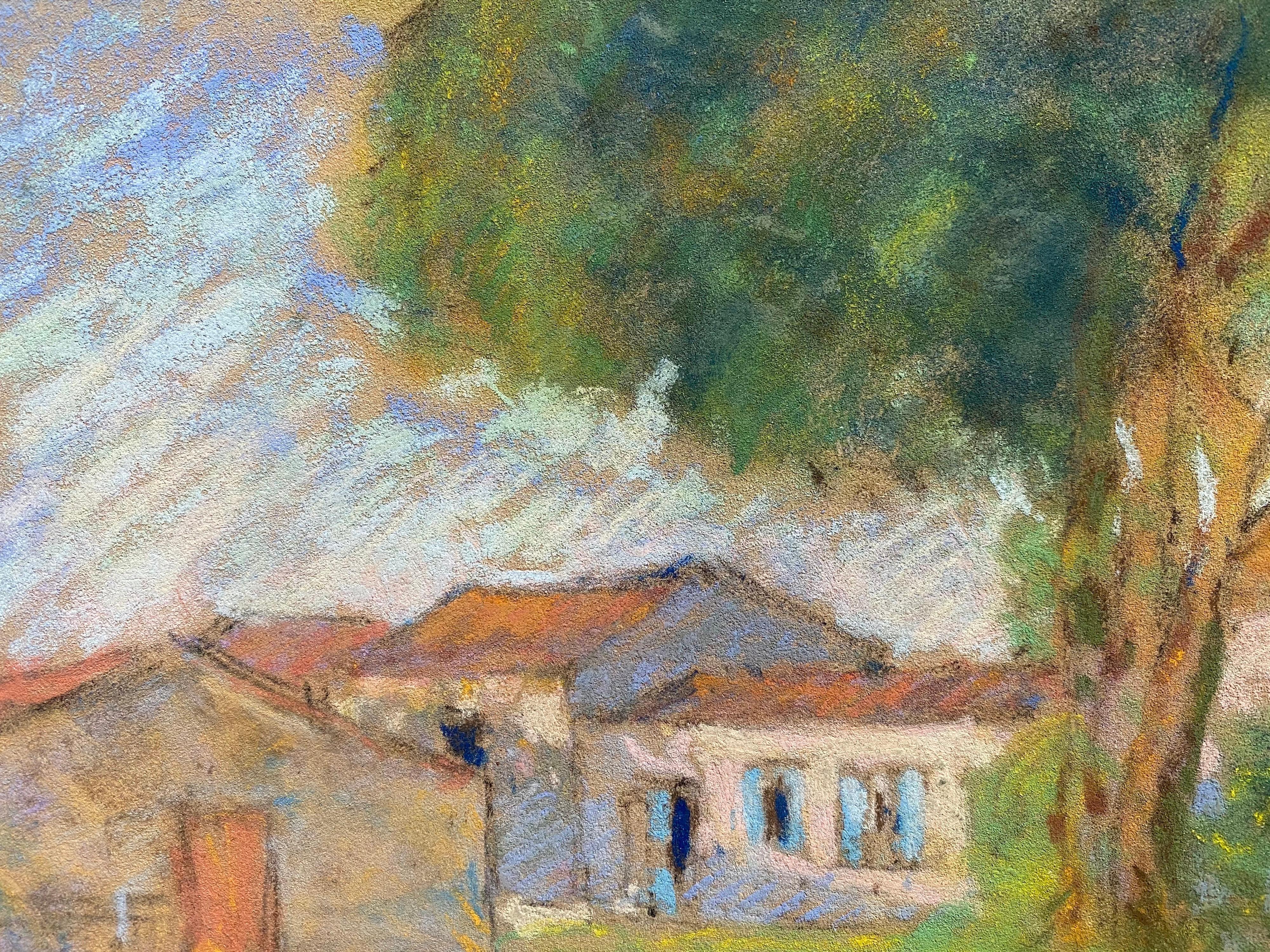 Camille Meriot, 1940's French Impressionist Pastel Country House & Buildings In Good Condition For Sale In Cirencester, GB