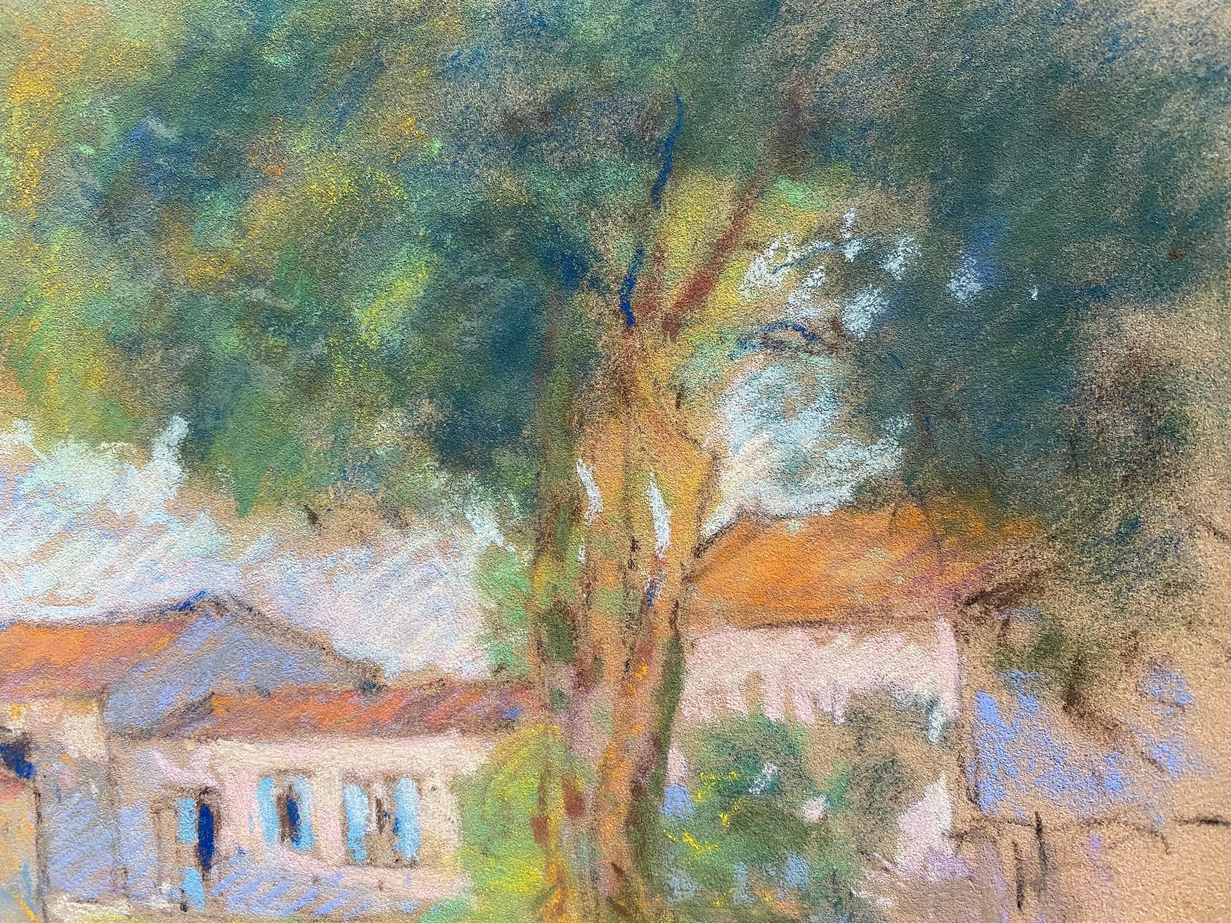 20th Century Camille Meriot, 1940's French Impressionist Pastel Country House & Buildings For Sale