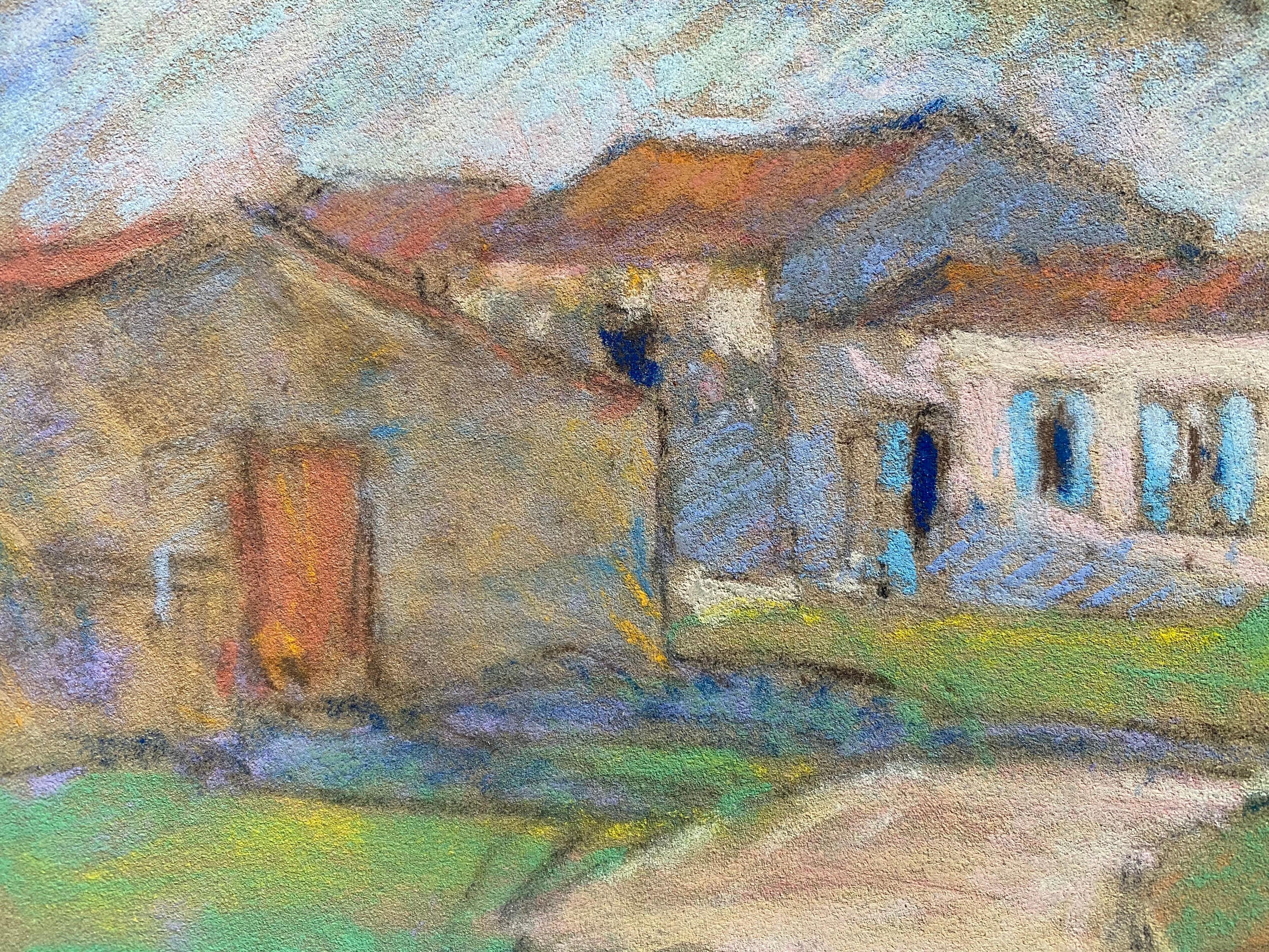 Camille Meriot, 1940's French Impressionist Pastel Country House & Buildings For Sale 2