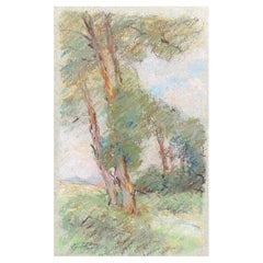 Camille Meriot arbres verdoyants de campagne impressionniste français de couleur pastel dans le Lane