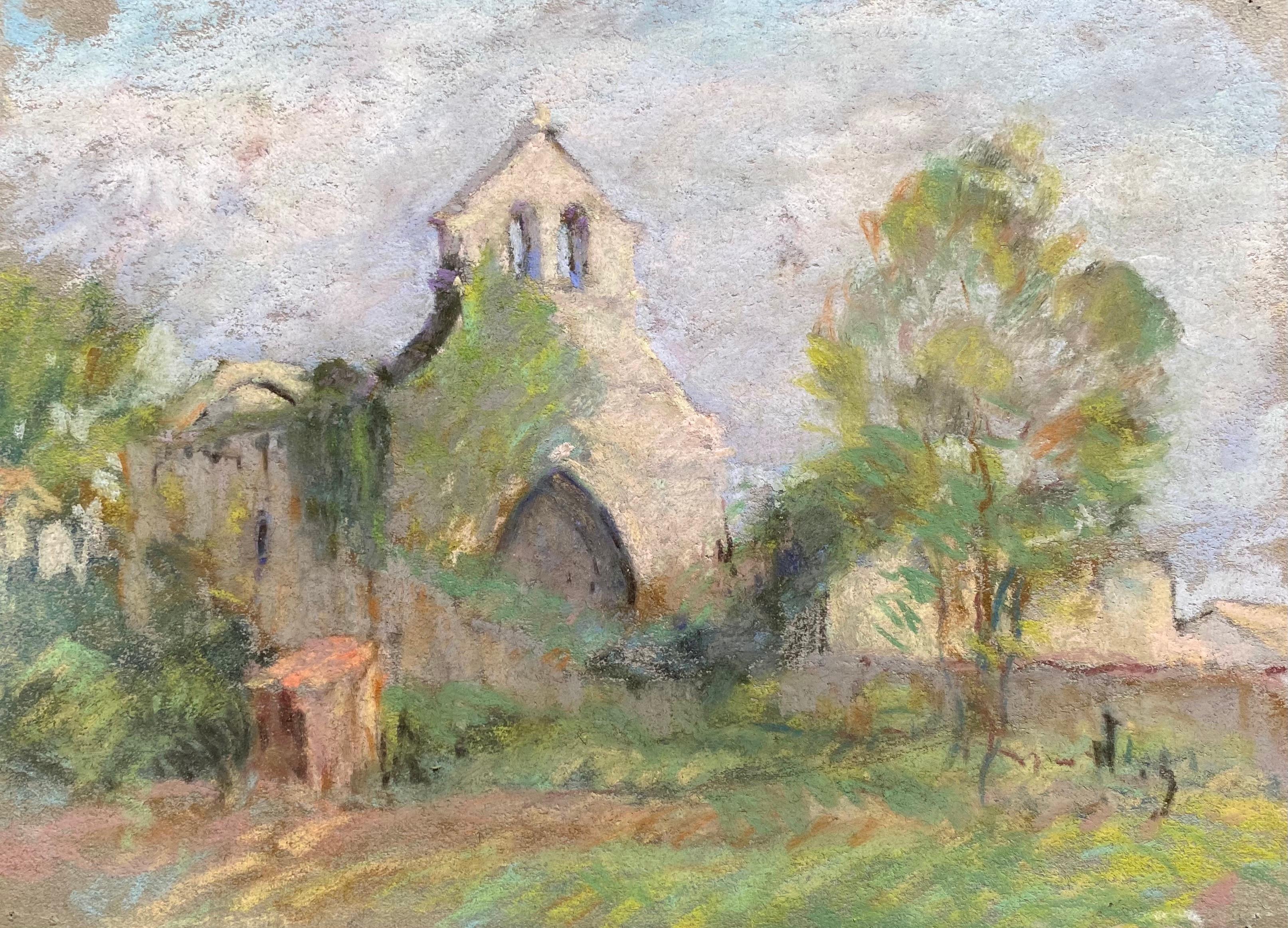 Camille Meriot Antique French Impressionist painting Sunlit Buildings