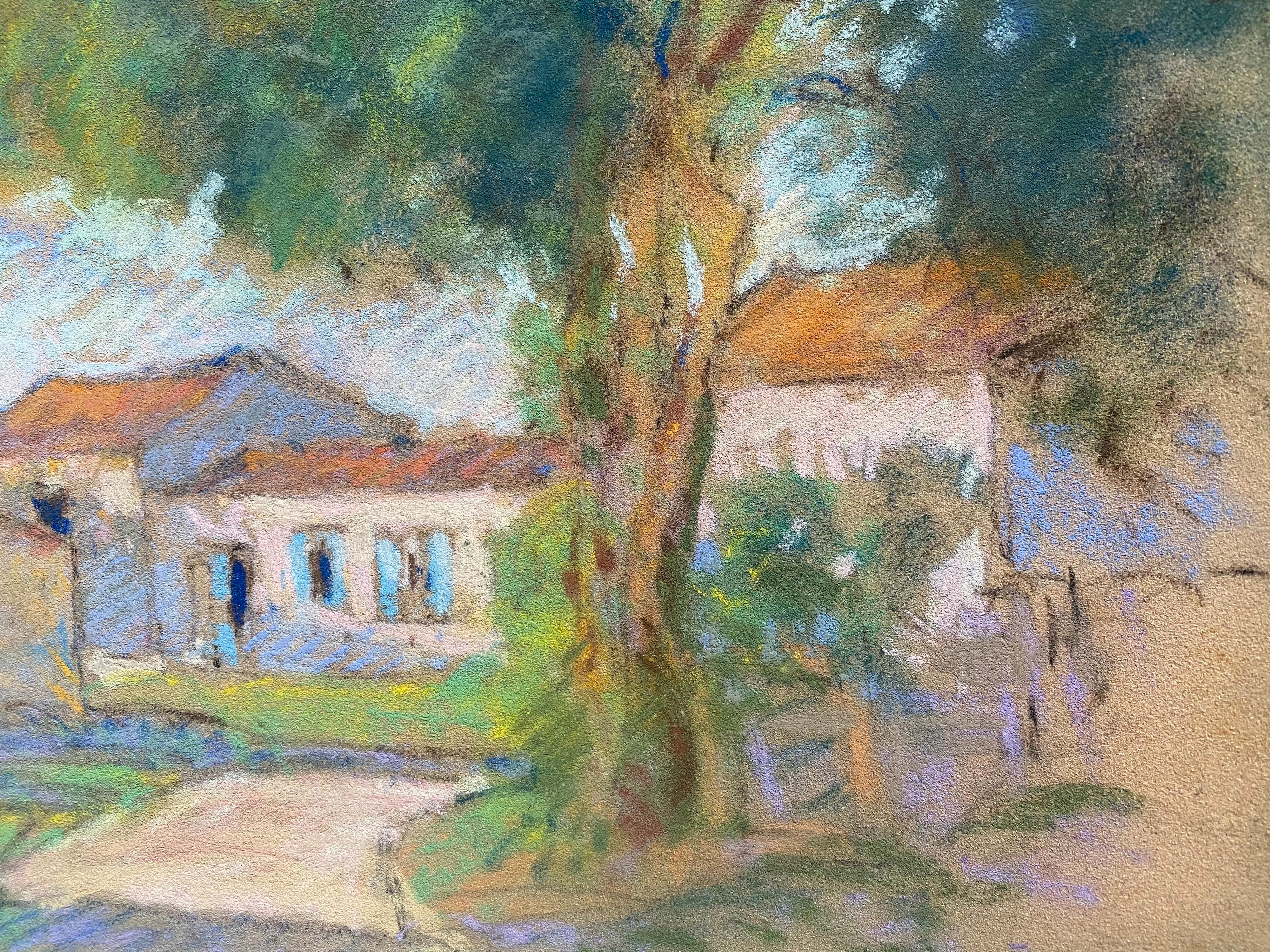 Camille Meriot, 1940's French Impressionist Pastel Country House & Buildings For Sale 1