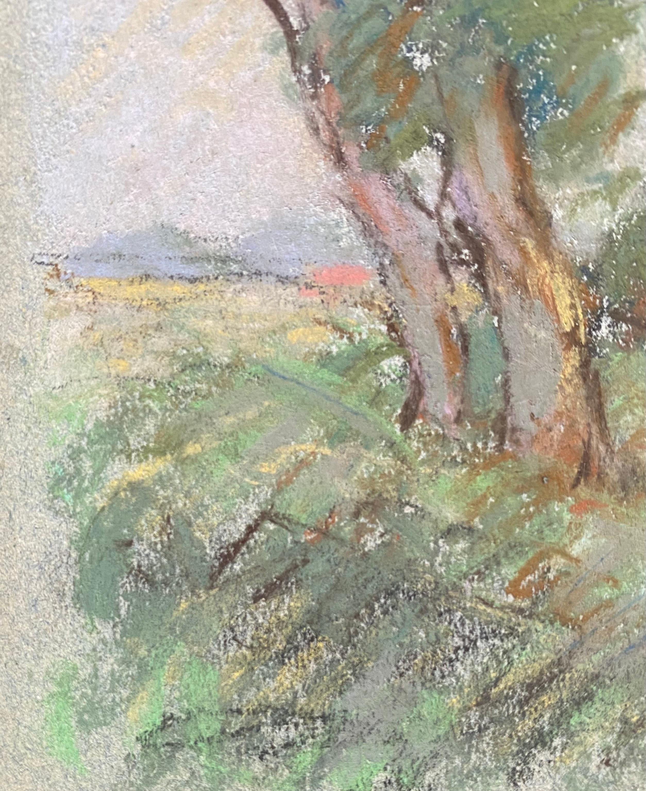 Camille Meriot Impressionista francese Pastello Campagna Alberi ondeggianti in corsia in vendita 2