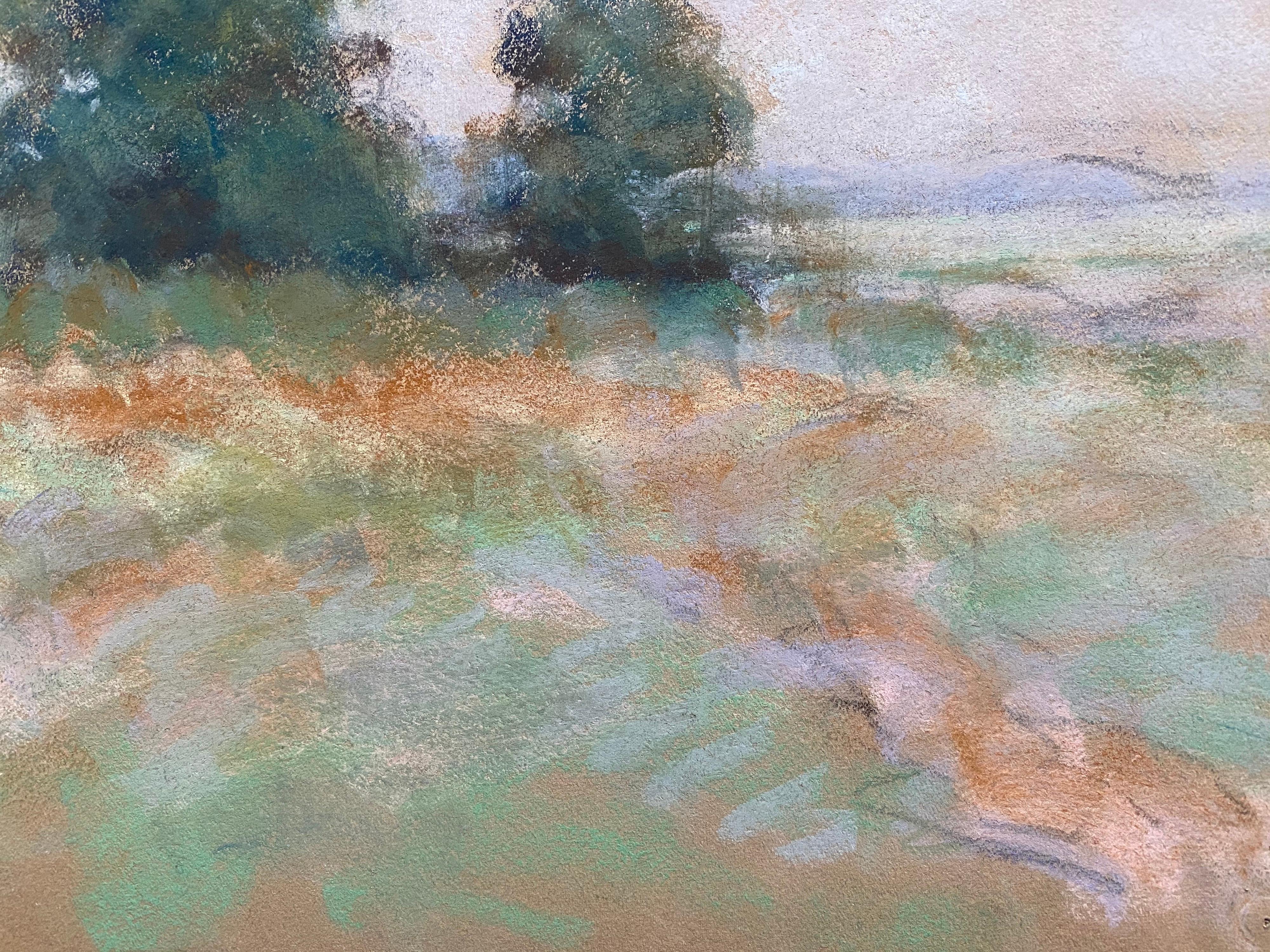Camille Meriot French Impressionist Pastel - Green Countryside Fields 1