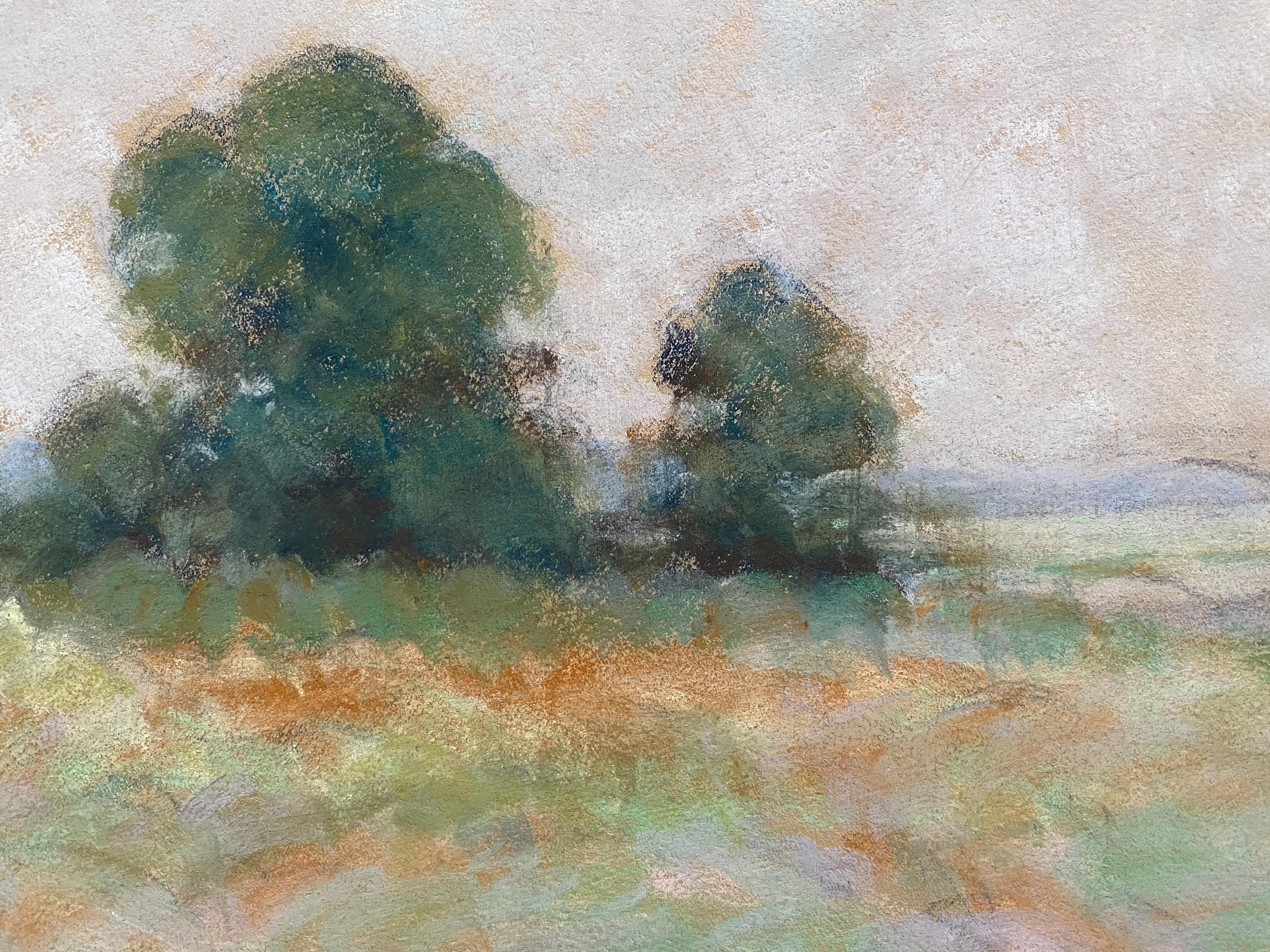 Camille Meriot French Impressionist Pastel - Green Countryside Fields 3