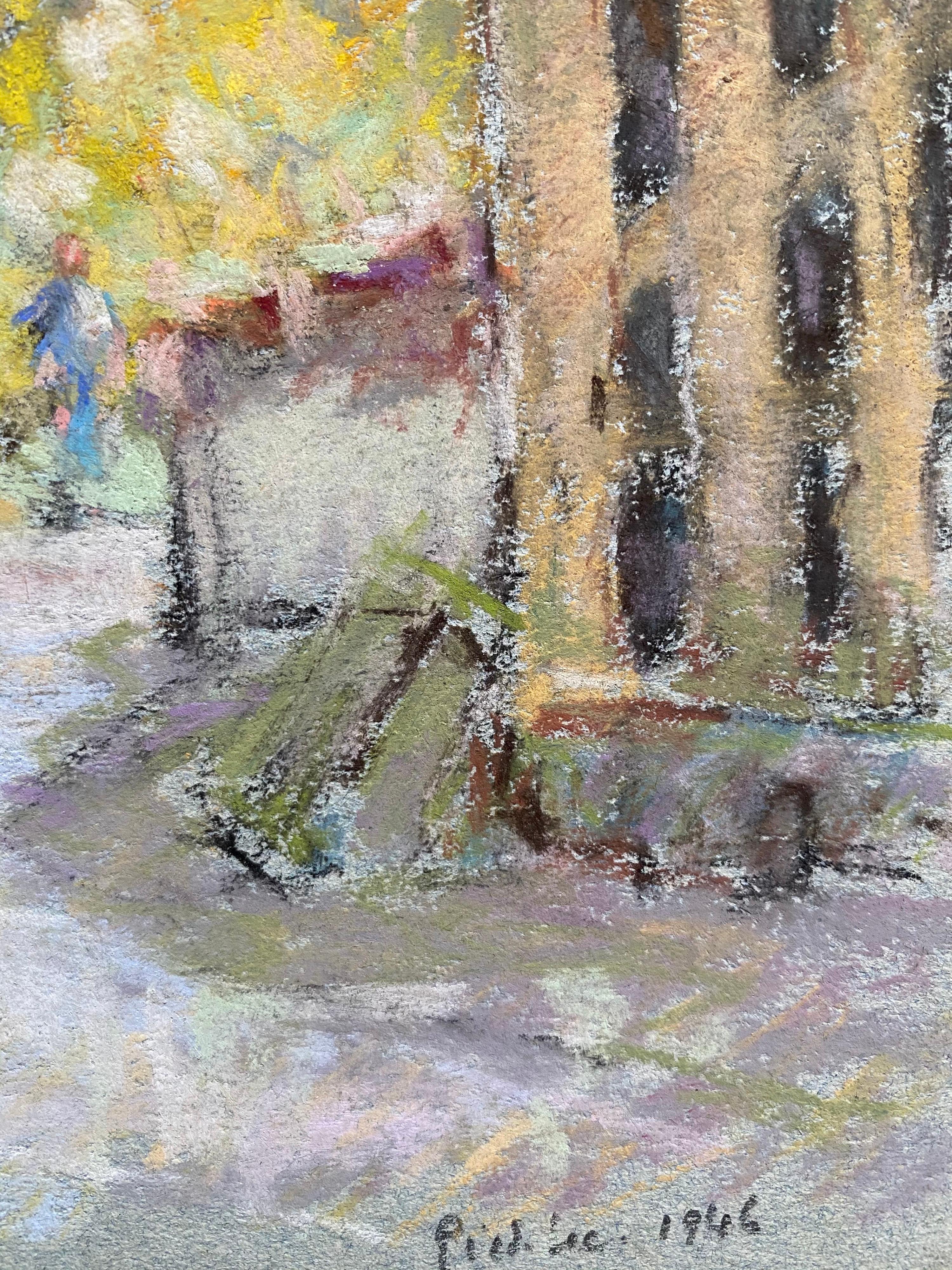 Camille Meriot, French Impressionist Signed pastel Rural Landscape 3