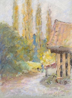 Camille Meriot, French Impressionist Signed pastel Rural Landscape