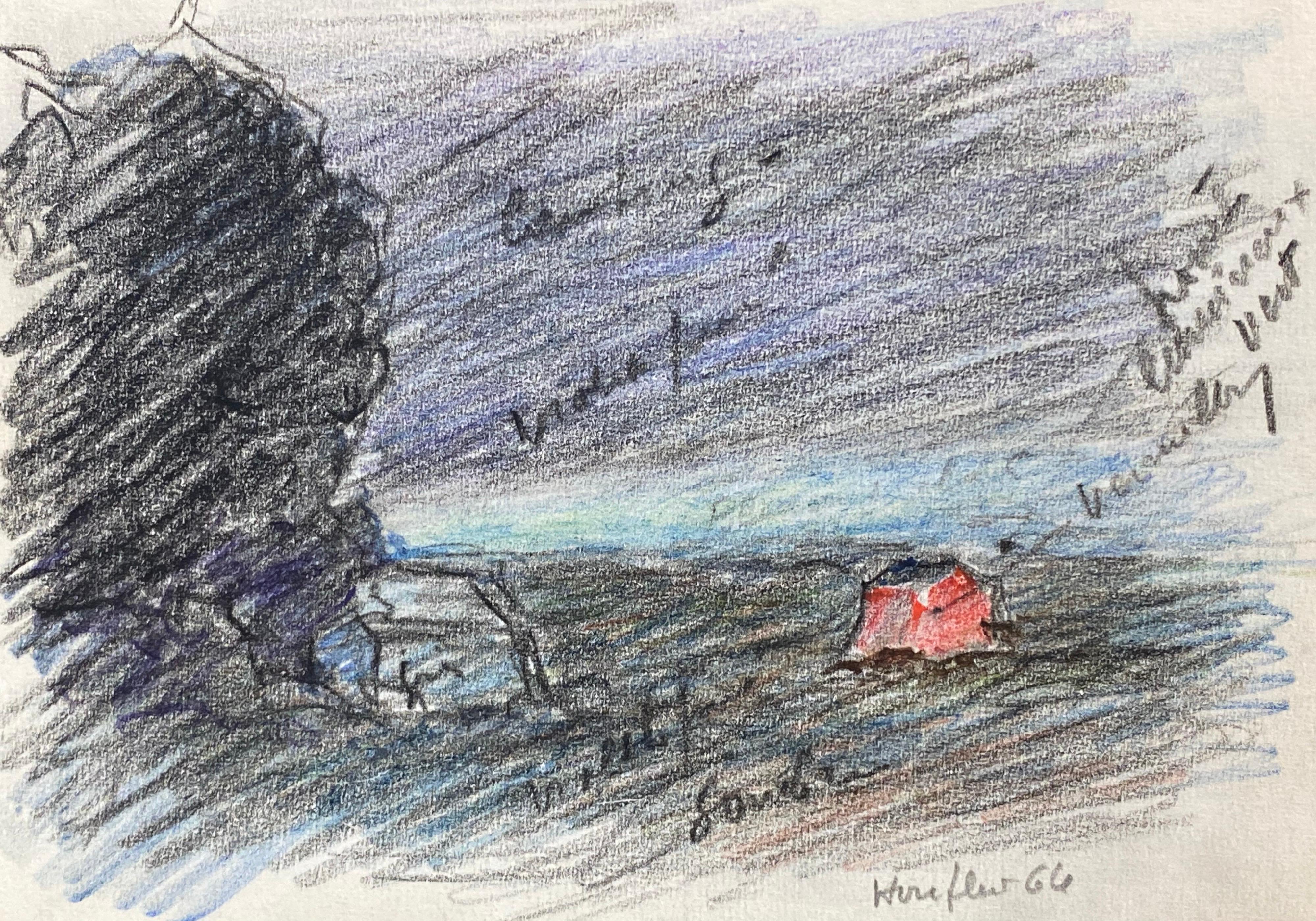 "Honfleur"
by Camille Meriot (French 1887-1975) 
signed and dated 64'
crayon drawing on paper

paper : 4.75 x 6.5 inches


Fine original French Impressionist painting by the well listed and popular French painter, Camille Meriot (1887-1975). The