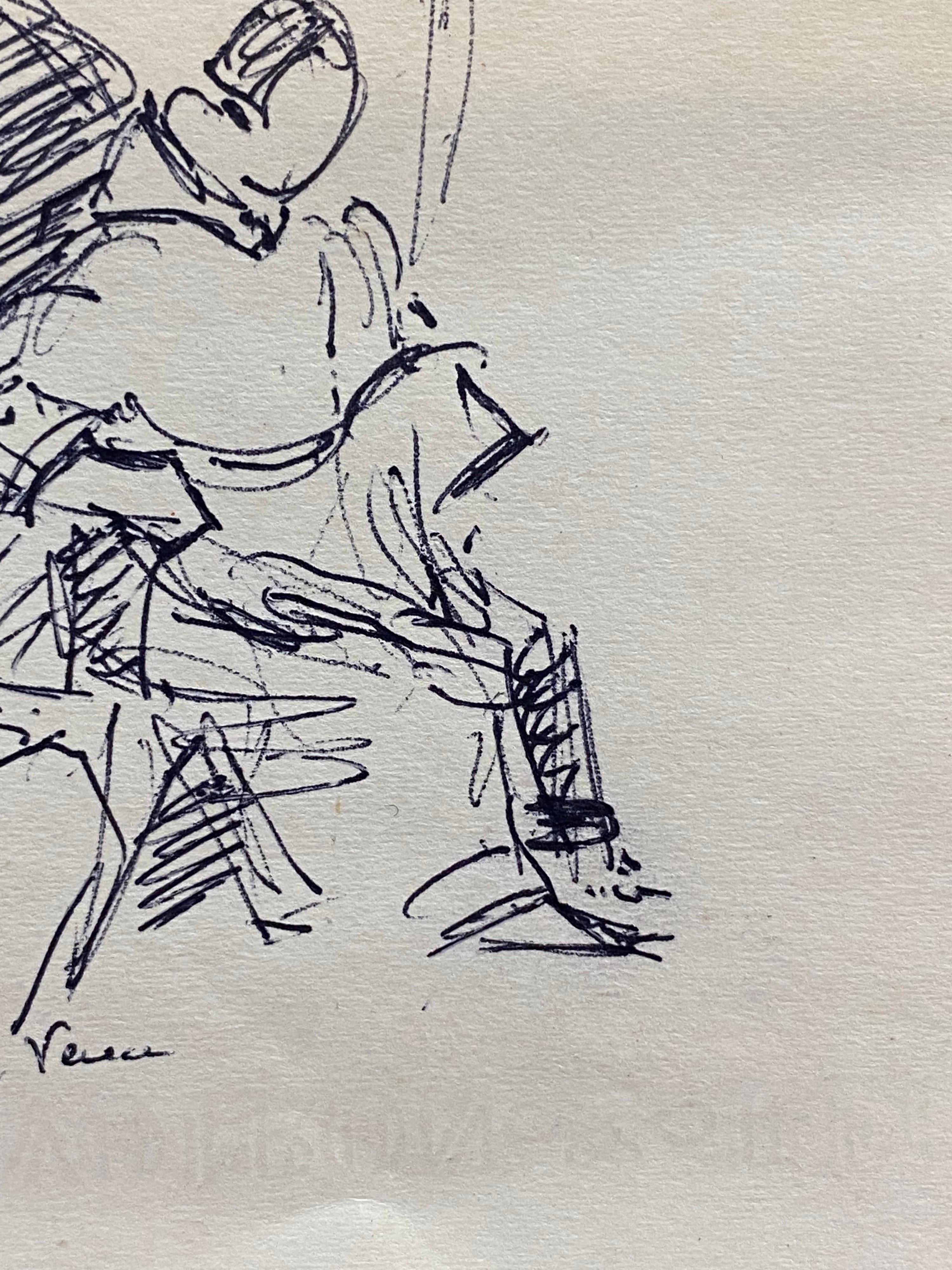 Camille Meriot Pittura ad inchiostro impressionista francese firmata - Figura a Vence in vendita 2
