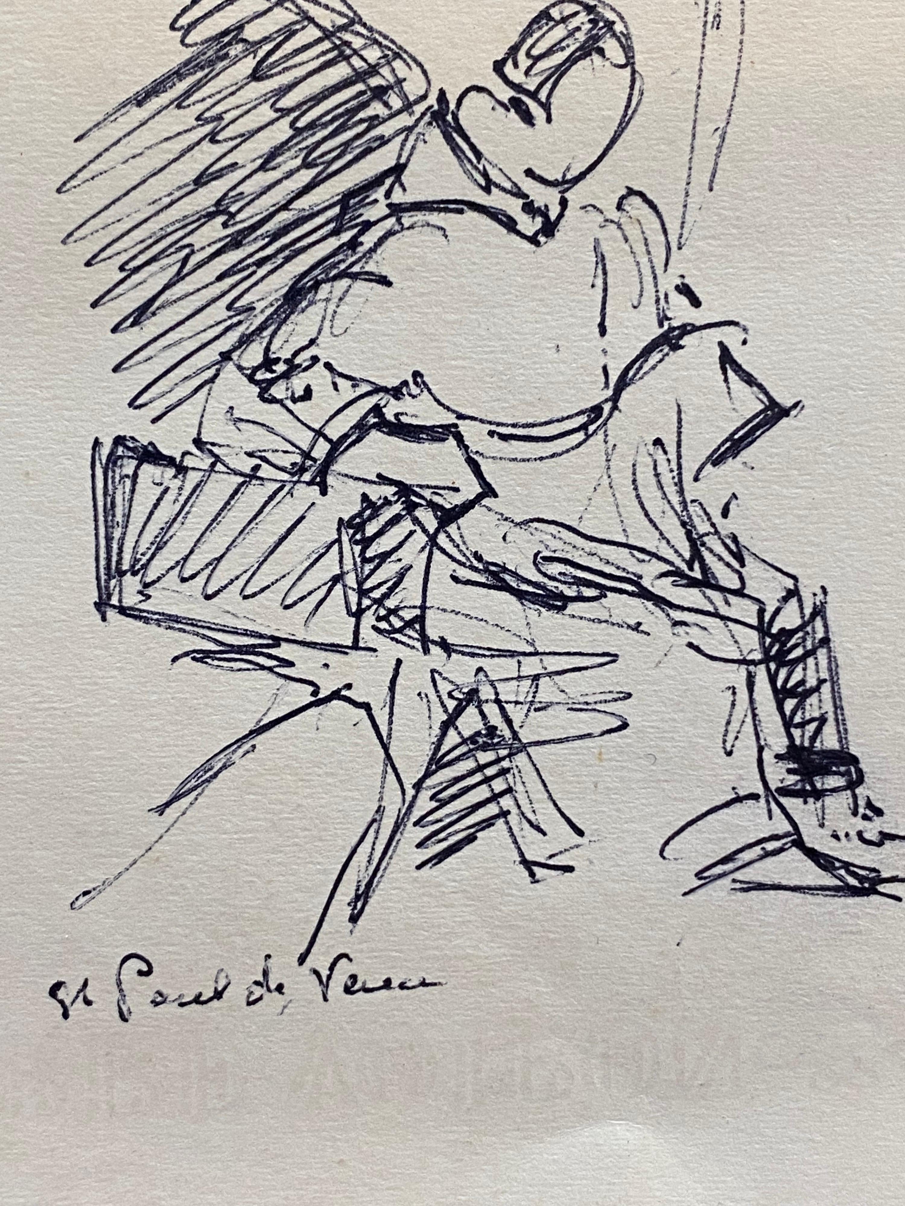 Französisches signiertes impressionistisches Tuschegemälde von Camille Meriot - Figur in Vence im Angebot 3