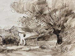 Camille Meriot French Signed Impressionist Watercolour Painting Landscape Scene
