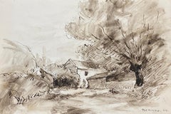 Camille Meriot French Signed Impressionist Watercolour Painting Landscape Scene