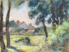 Camille Meriot Mid 20th Century Pastel French Impressionist painting Rural Field