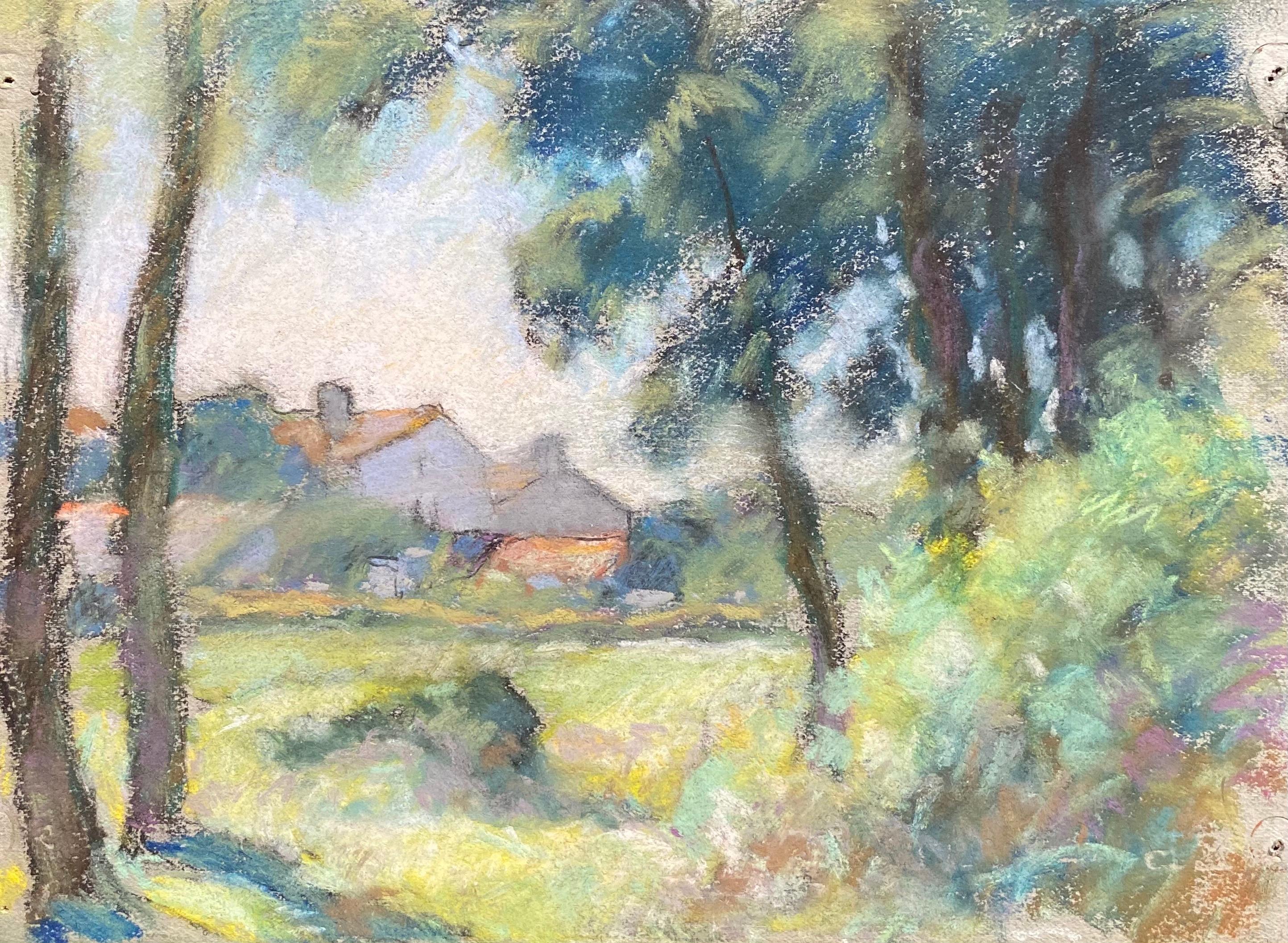 "Campo rurale"
di Camille Meriot (francese, 1887-1975) 
pastello su carta non incorniciata
carta: 6,75 x 9,5 pollici

Raffinato dipinto impressionista francese originale del noto e popolare pittore francese Camille Meriot (1887-1975). L'artista era