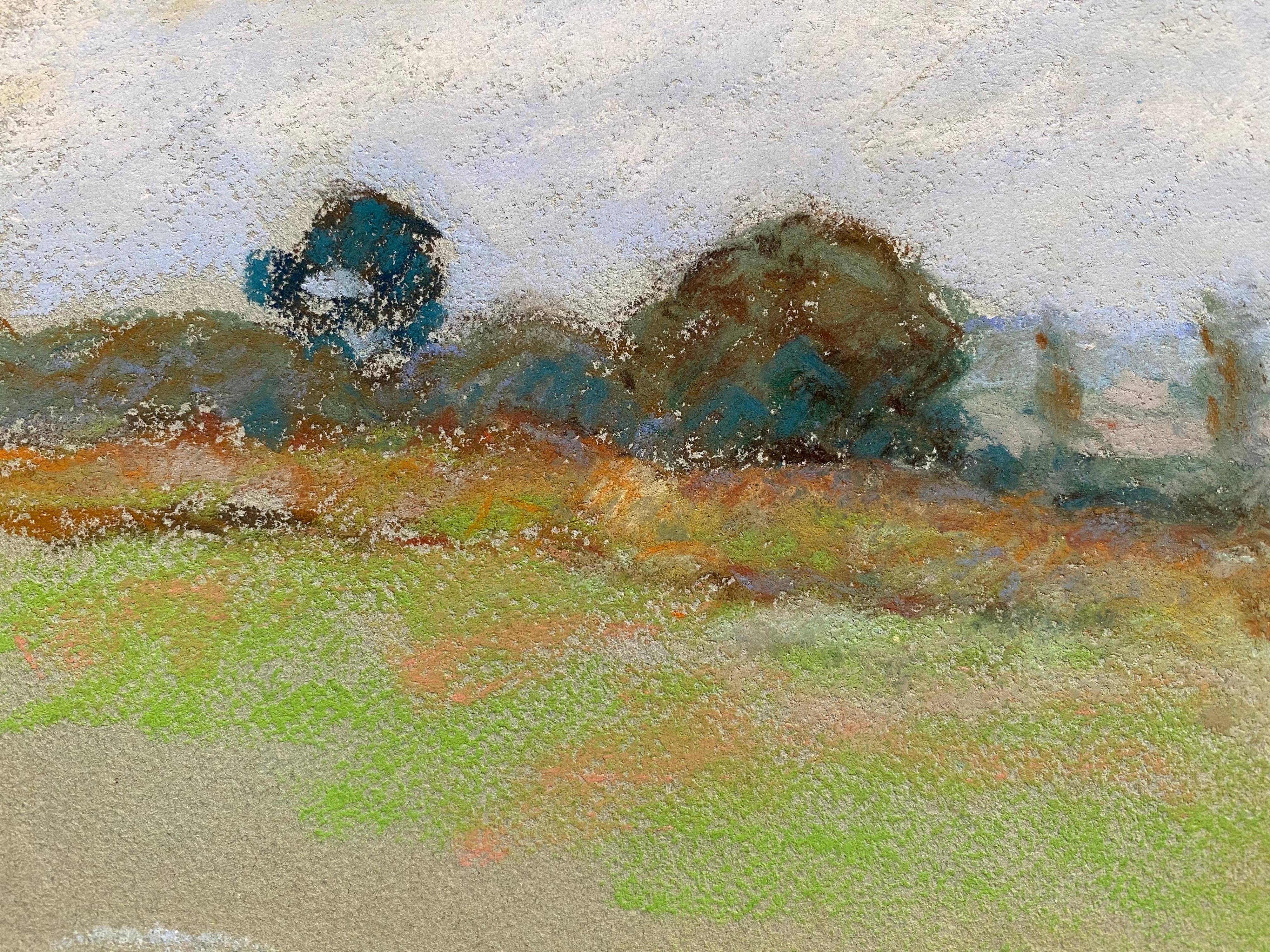 Camille Meriot - Camille Meriot, Pastel French Impressionist Green  Countryside View For Sale at 1stDibs