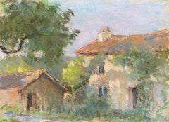 Camille Meriot, Pastel French Impressionist painting Country Cottage Landscape