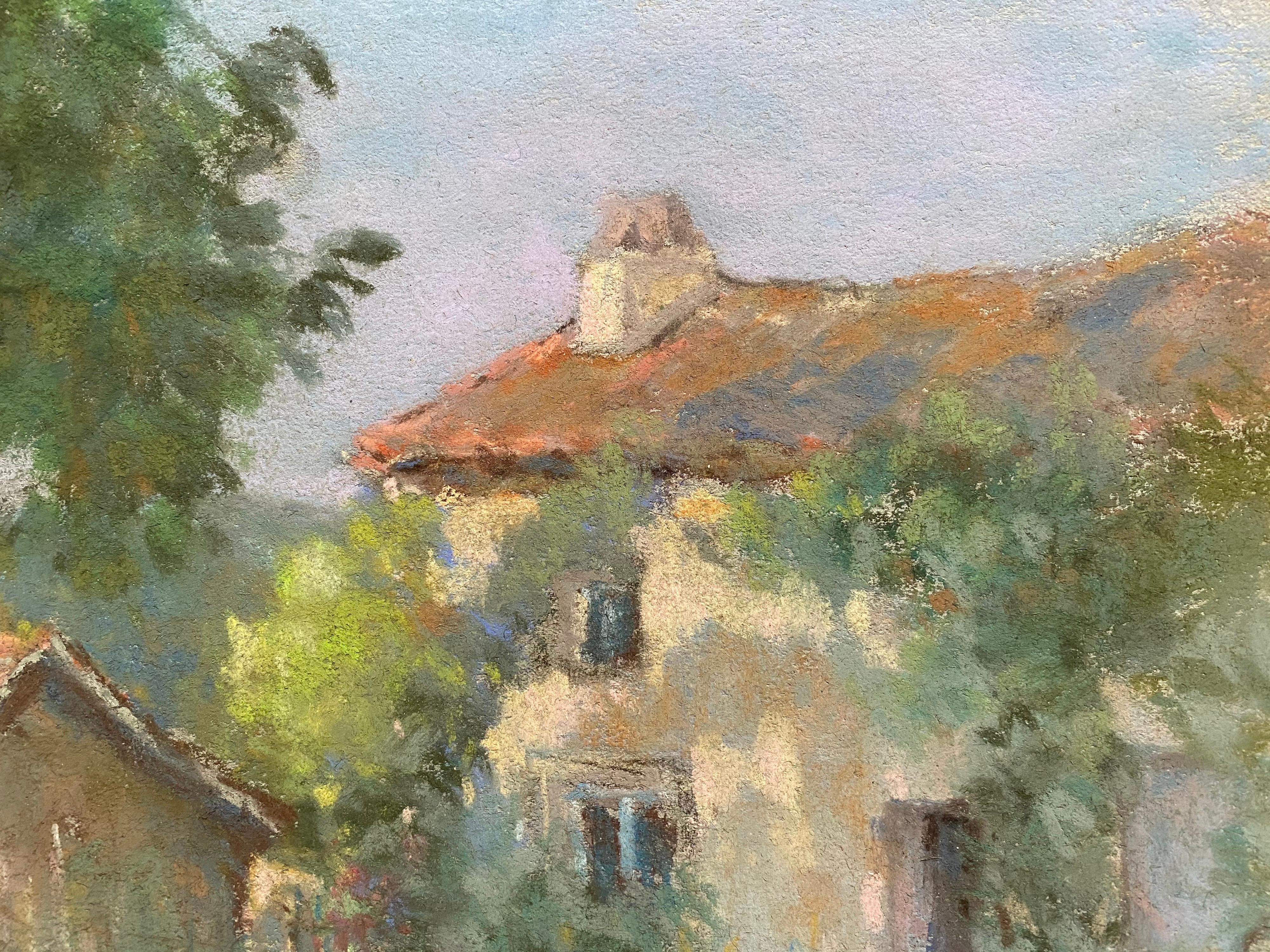 Camille Meriot, Pastel French Impressionist painting Country Cottage Landscape 1