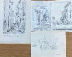 Vintage Camille Meriot Set Of 4 French Signed Impressionist Pencil Drawings