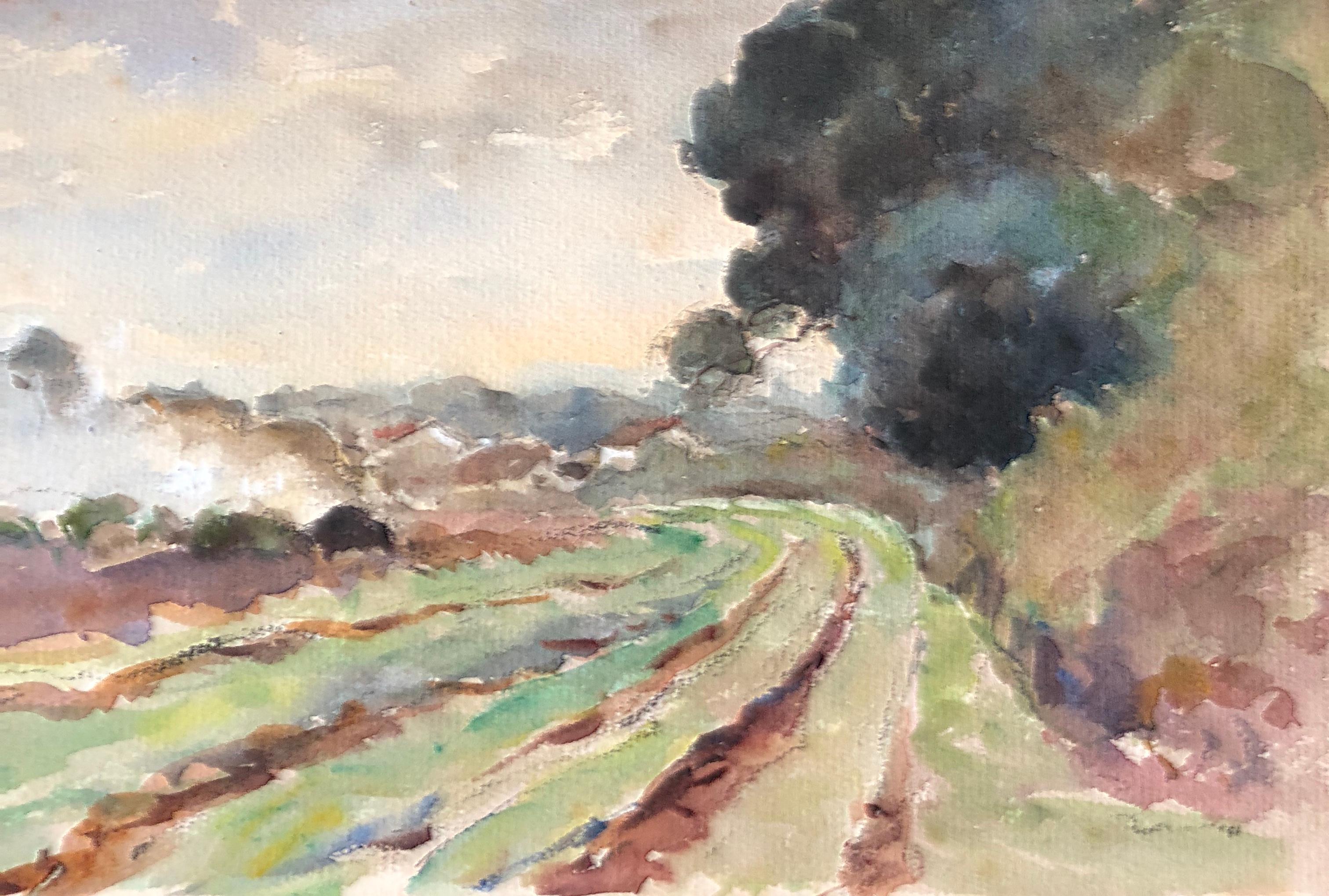 Landscape Painting di Camille Meriot - Campi coltivati, dipinto impressionista francese