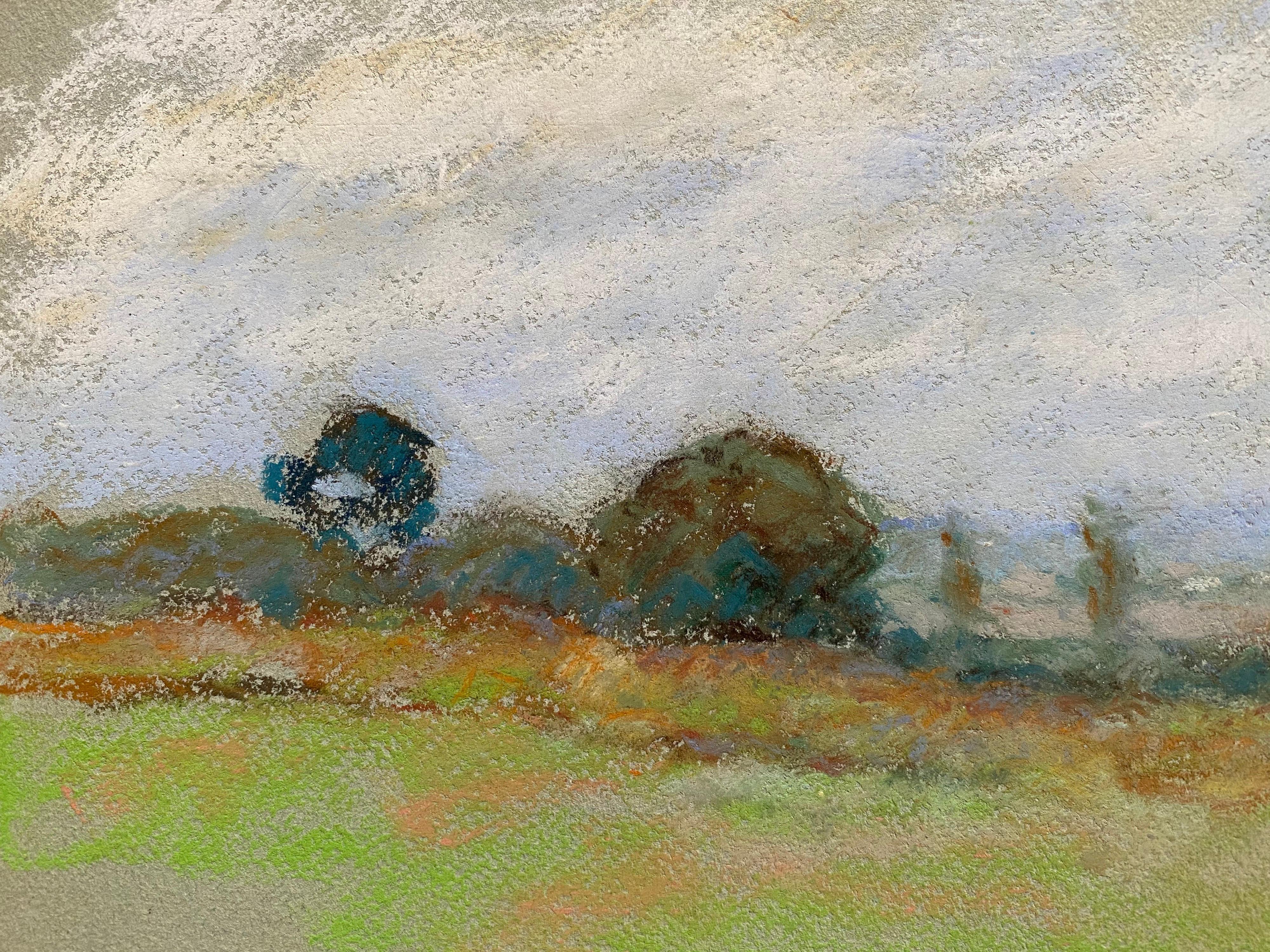 Camille Meriot, Pastel French Impressionist Green Countryside View In Good Condition For Sale In Cirencester, GB