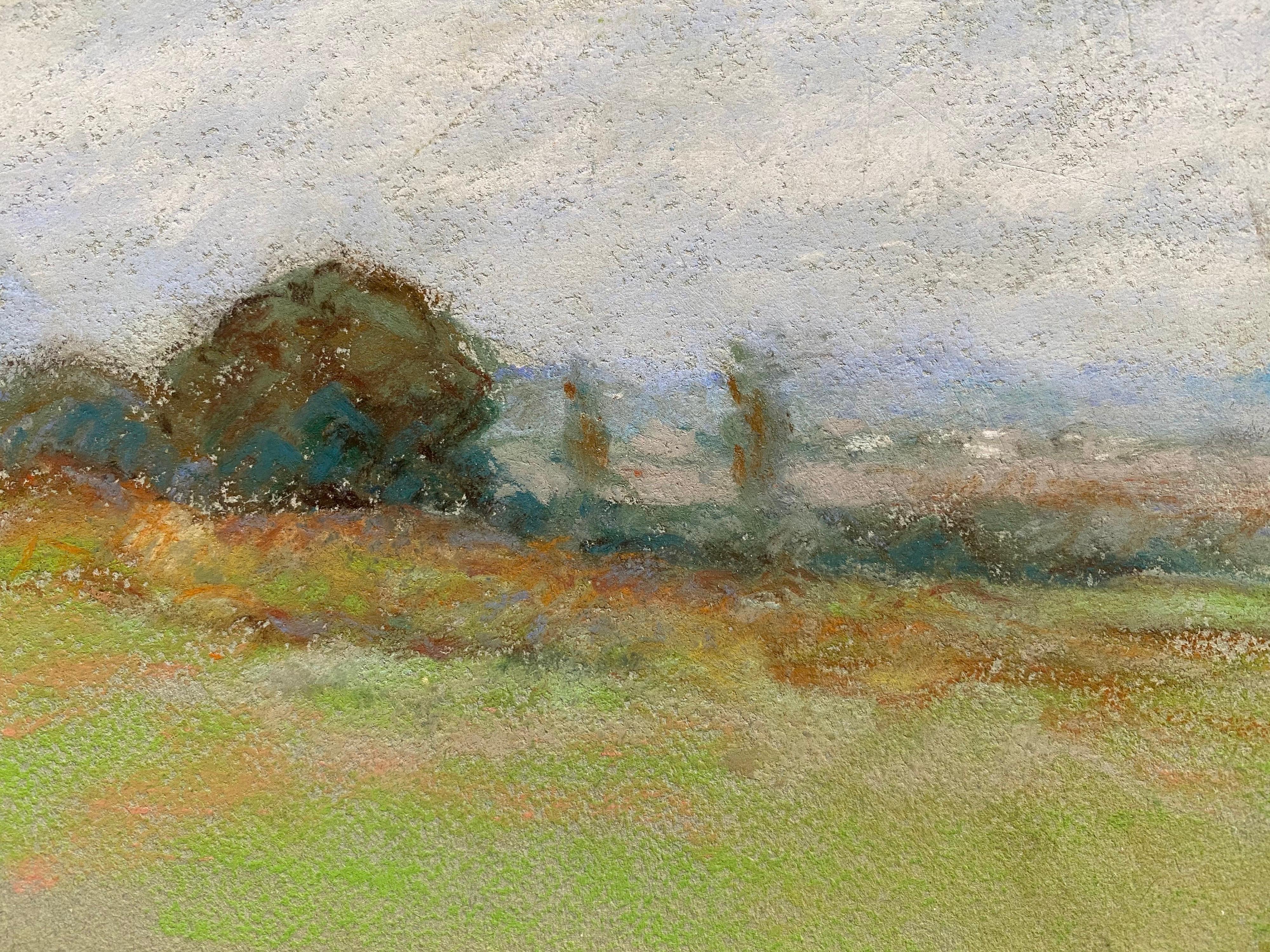 20th Century Camille Meriot, Pastel French Impressionist Green Countryside View For Sale