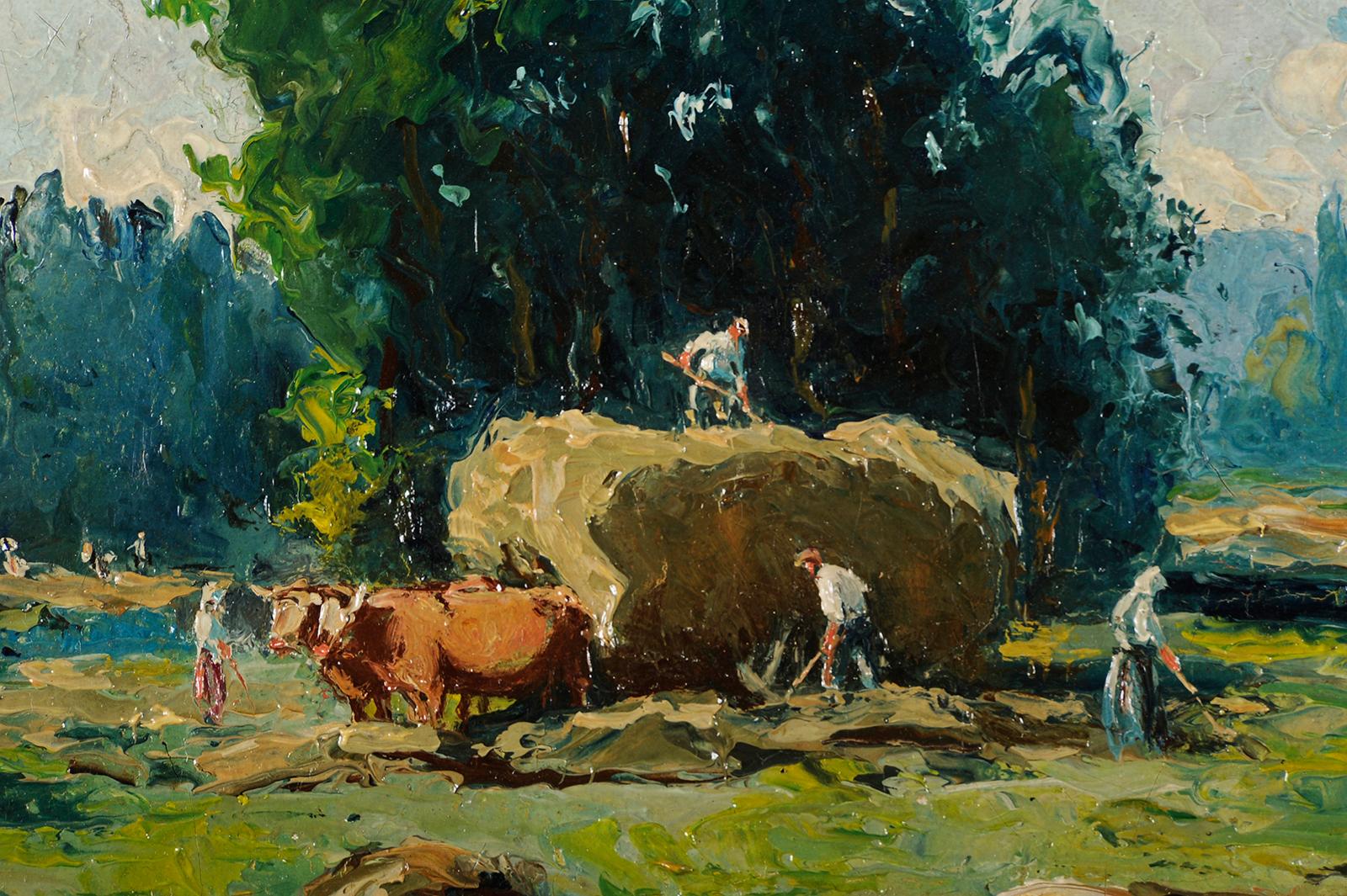 Camille MERLAUD
(Verteillac 1877 - 1957)
Collecting hay
Oil on canvas and oil on panel
H. 23 cm; L. 34 cm each
Signed

Provenance: Private collection, Gironde

Born in Verteillac in the heart of the canton of Ribérac, Camille Merlaud remains in the