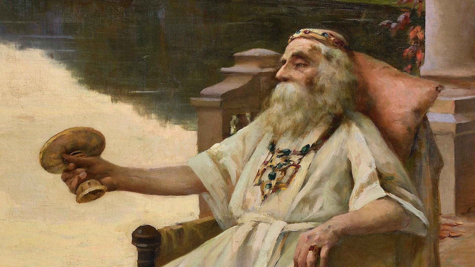 The cup of the king of Thule - Brown Figurative Painting by Camille METRA or METRA-HUBBARD