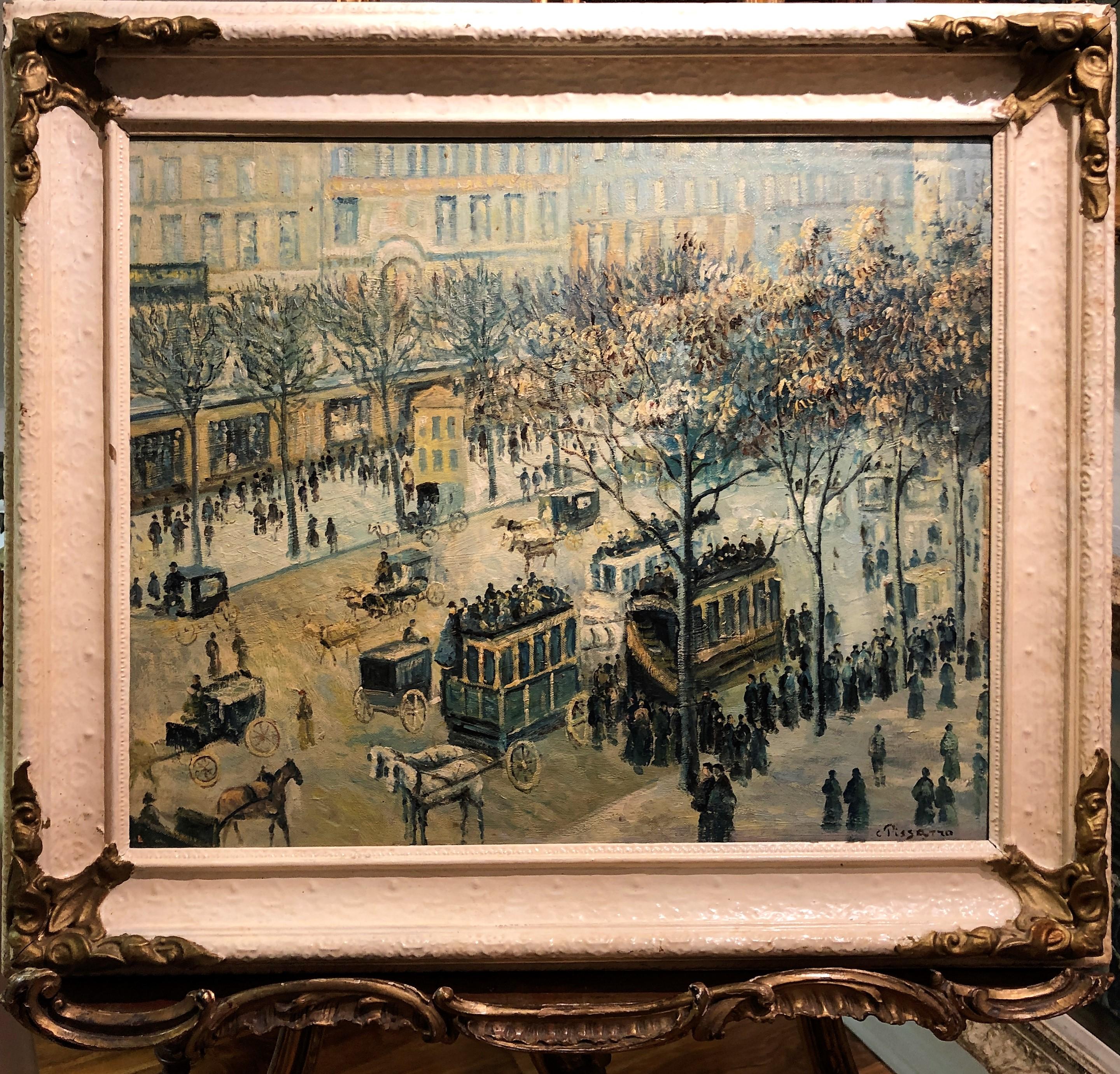 Camille Pissarro Figurative Painting - OLD MASTER Signed Pissarro " The Busy Street " Oil Painting 20th Century GGF