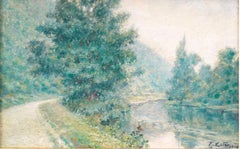 Alberi estivi vicino al fiume e al sentiero